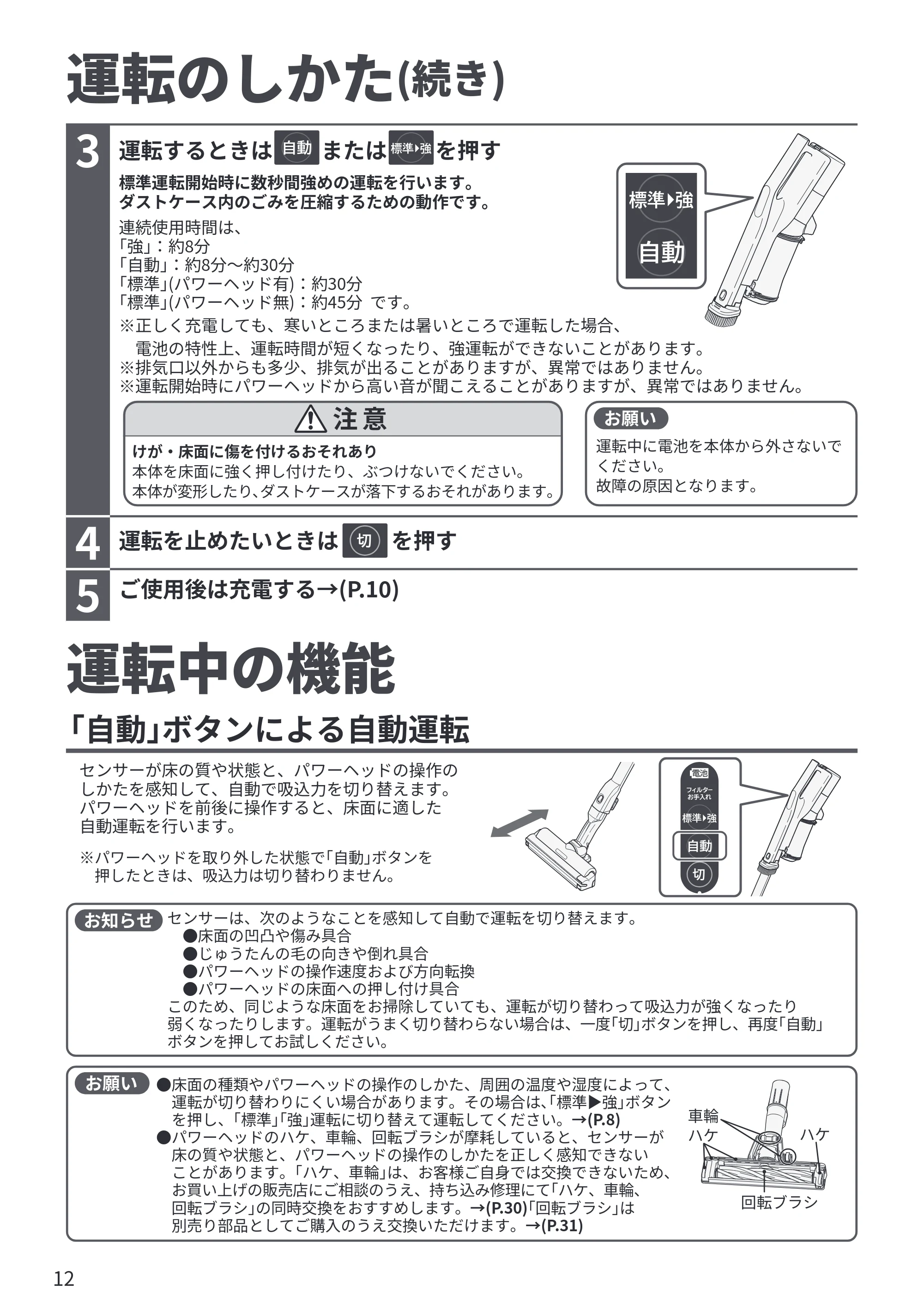 日立 PV-YA52 取扱説明書 — 運転中の機能 — 原本ページ — 12ページ