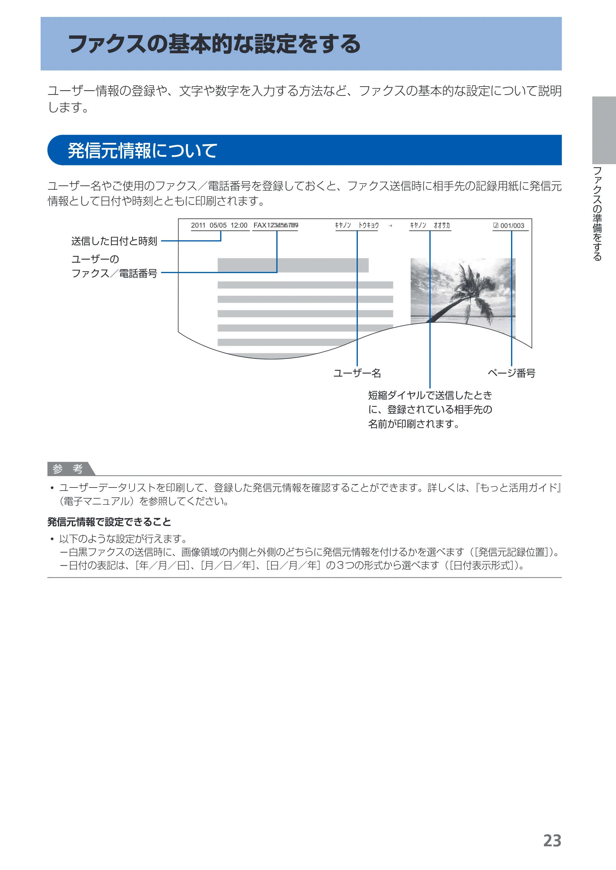 キヤノン PIXUS MX420 らくらく操作ガイド （PDF形式／23.93Mバイト） — ファクスの基本的な設定をする — 原本ページ — 25ページ
