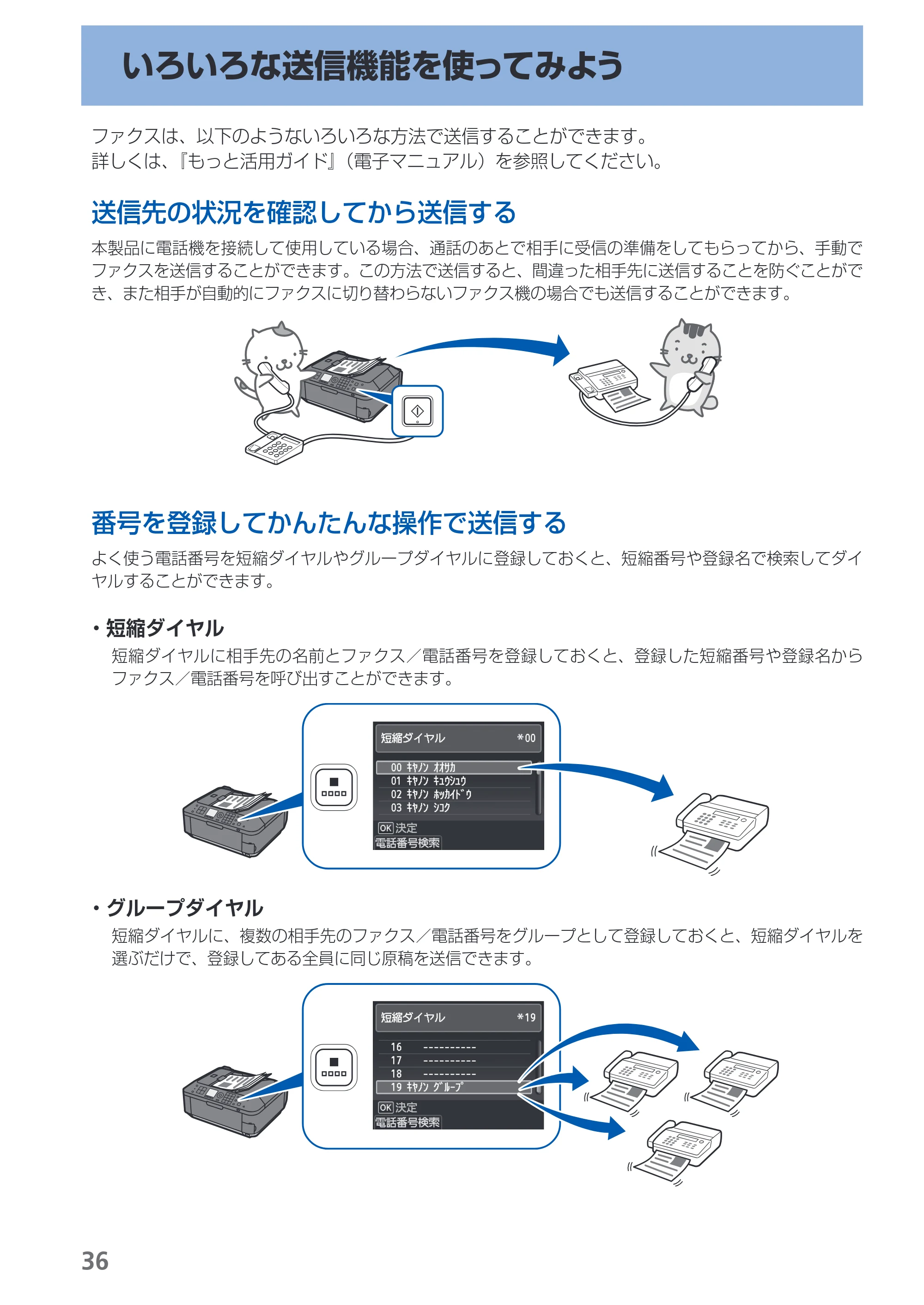 キヤノン PIXUS MX420 らくらく操作ガイド (PDF形式/23.93Mバイト) — いろいろな送信機能を使ってみよう — 原本ページ — 38ページ