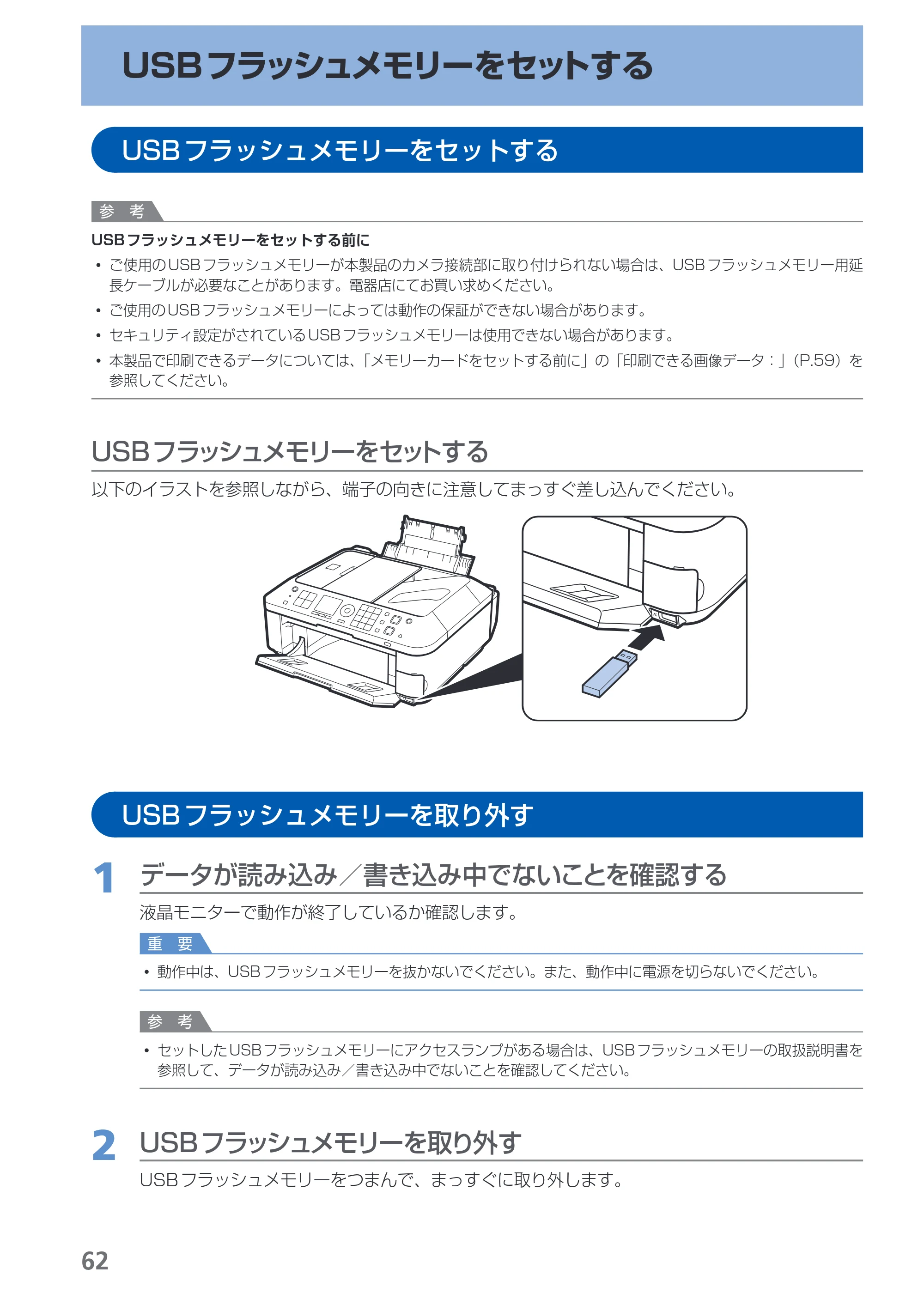 キヤノン PIXUS MX420 らくらく操作ガイド (PDF形式/23.93Mバイト) — USBフラッシュメモリーをセットする — 原本ページ — 64ページ