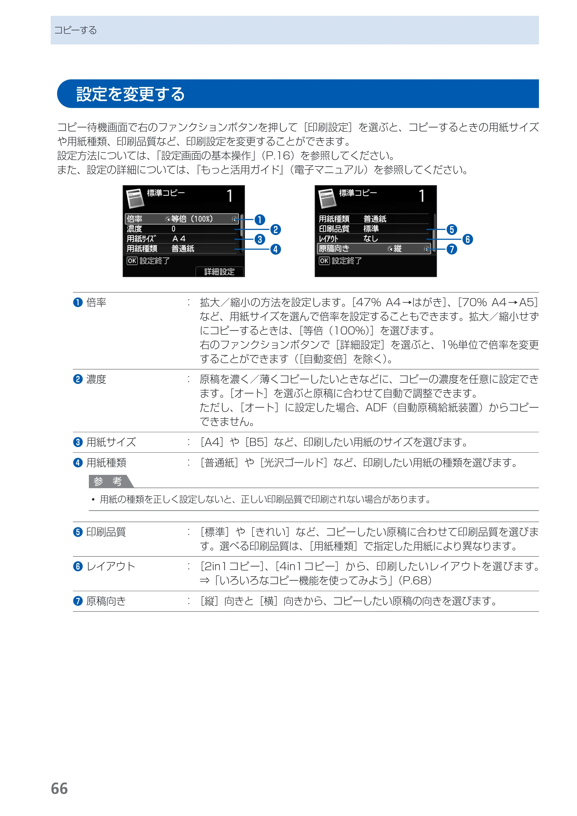 キヤノン PIXUS MX420 らくらく操作ガイド (PDF形式/23.93Mバイト) — 設定を変更する — 原本ページ — 68ページ