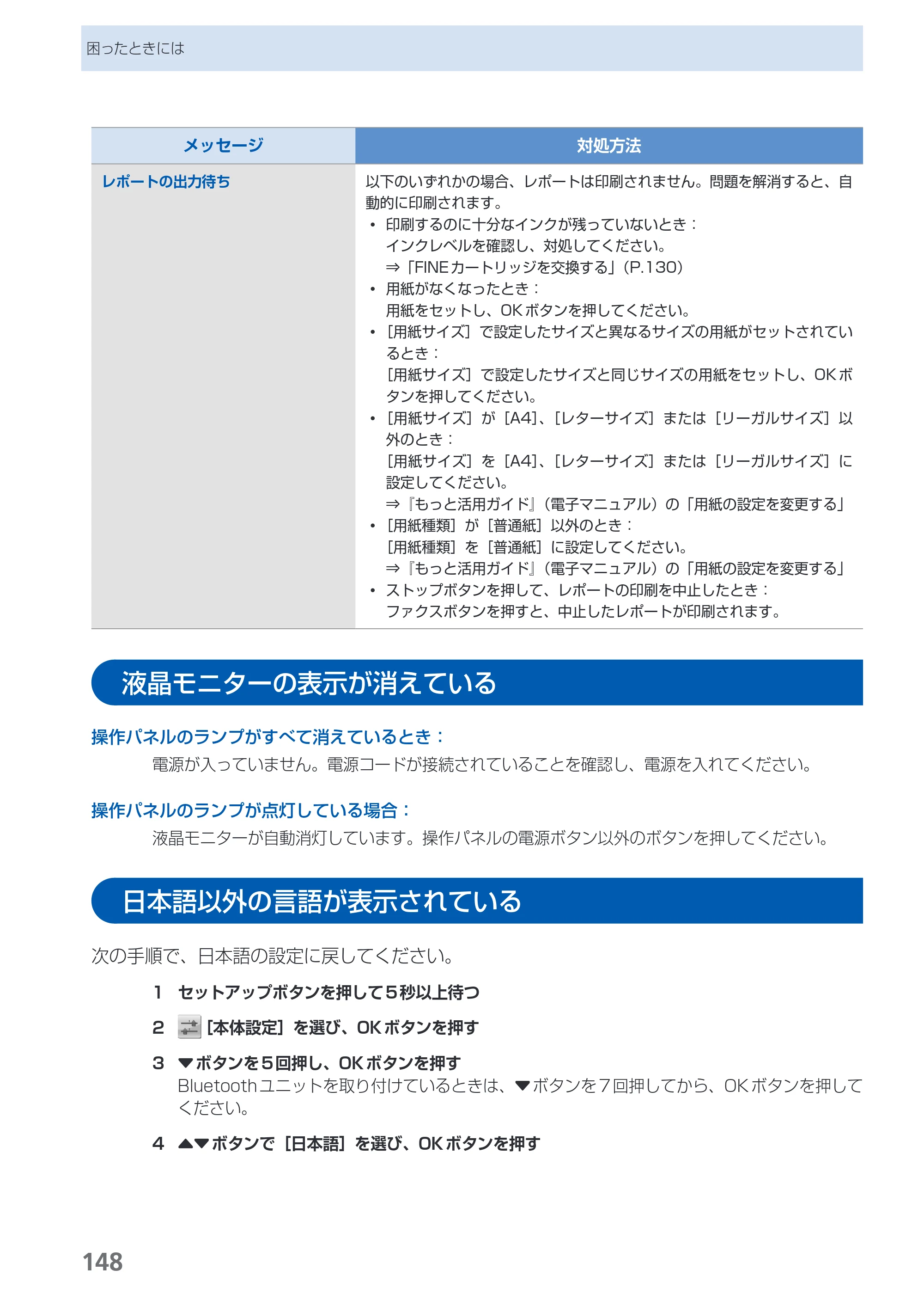 キヤノン PIXUS MX420 らくらく操作ガイド （PDF形式／23.93Mバイト） — 液晶モニターの表示が消えている — 原本ページ — 150ページ
