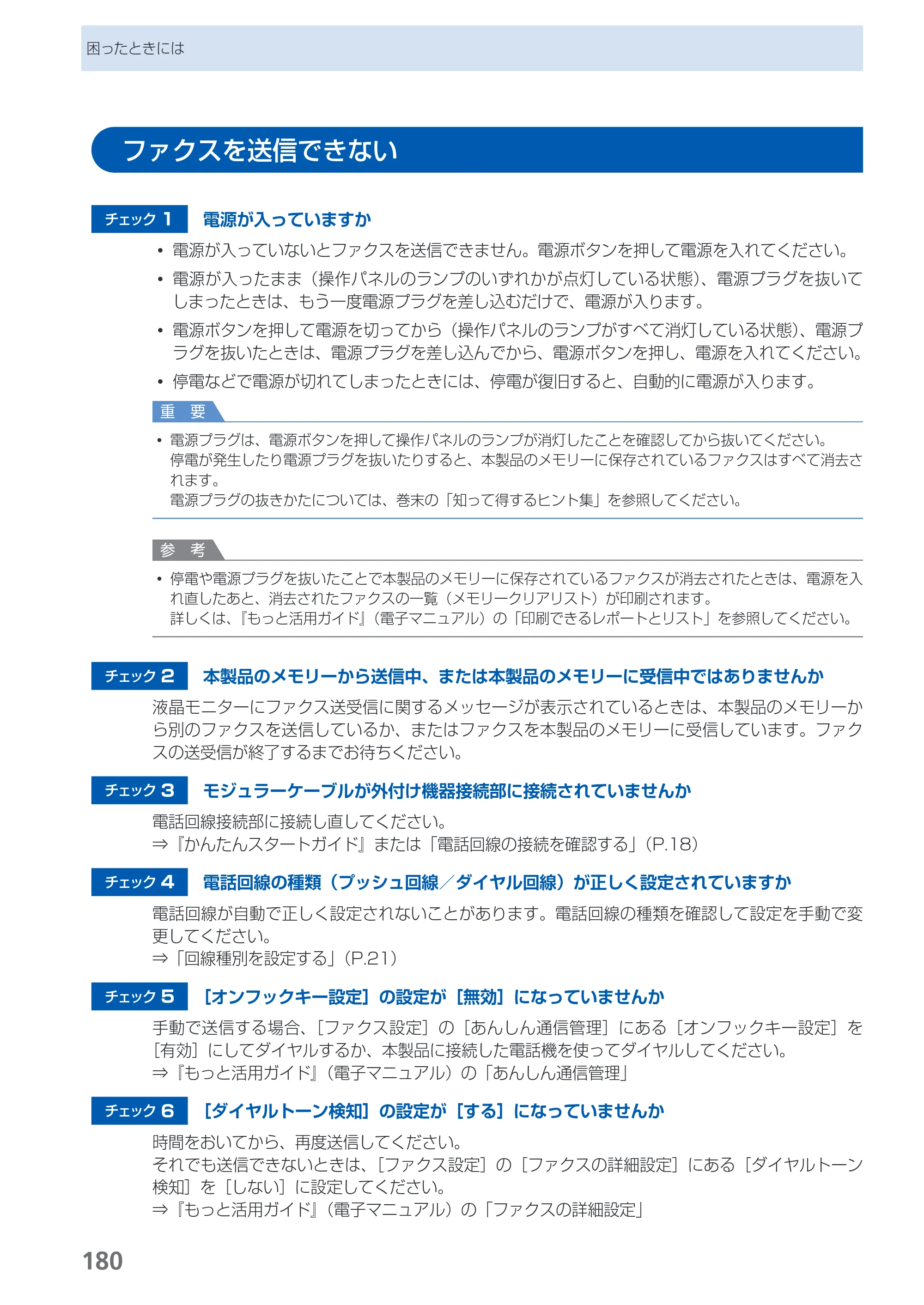 キヤノン PIXUS MX420 らくらく操作ガイド （PDF形式／23.93Mバイト） — ファクスを送信できない — 原本ページ — 182ページ