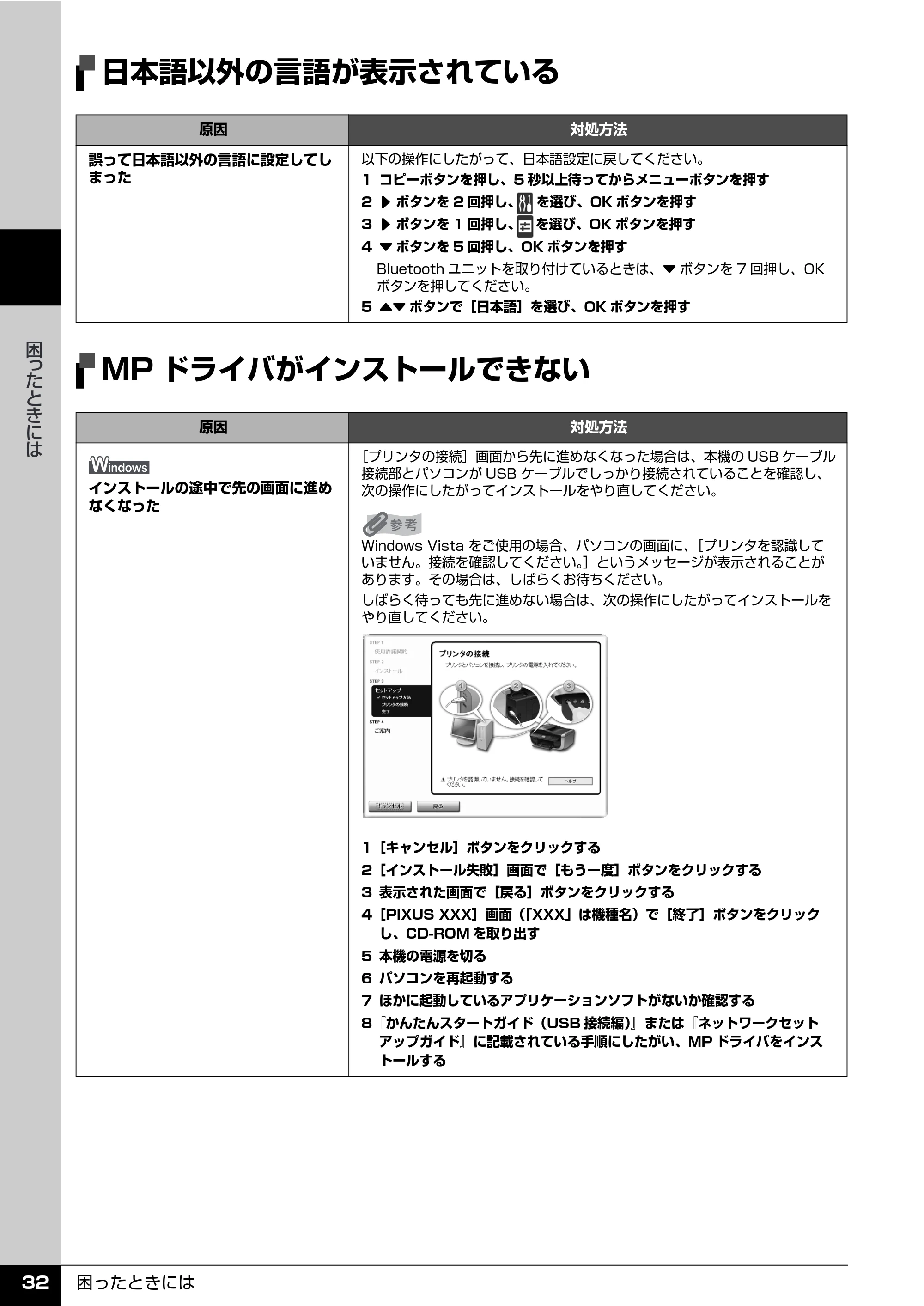 キヤノン PIXUS MX850 操作ガイド (お手入れ・困ったときには編) (PDF形式/8.77Mバイト) — 日本語以外の言語が表示されている — 原本ページ — 33ページ