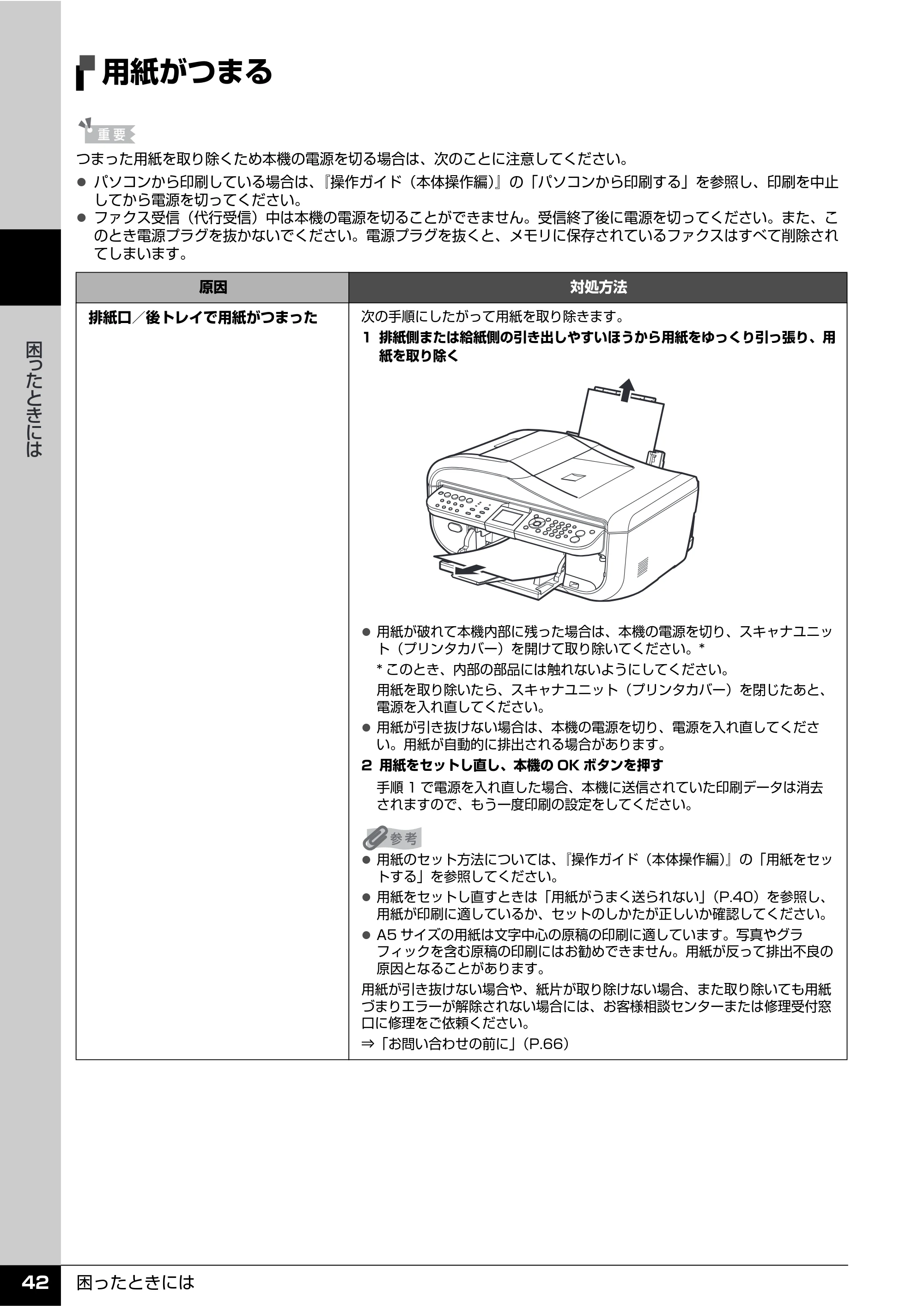 キヤノン PIXUS MX850 操作ガイド (お手入れ・困ったときには編) (PDF形式/8.77Mバイト) — 用紙がつまる — 原本ページ — 43ページ