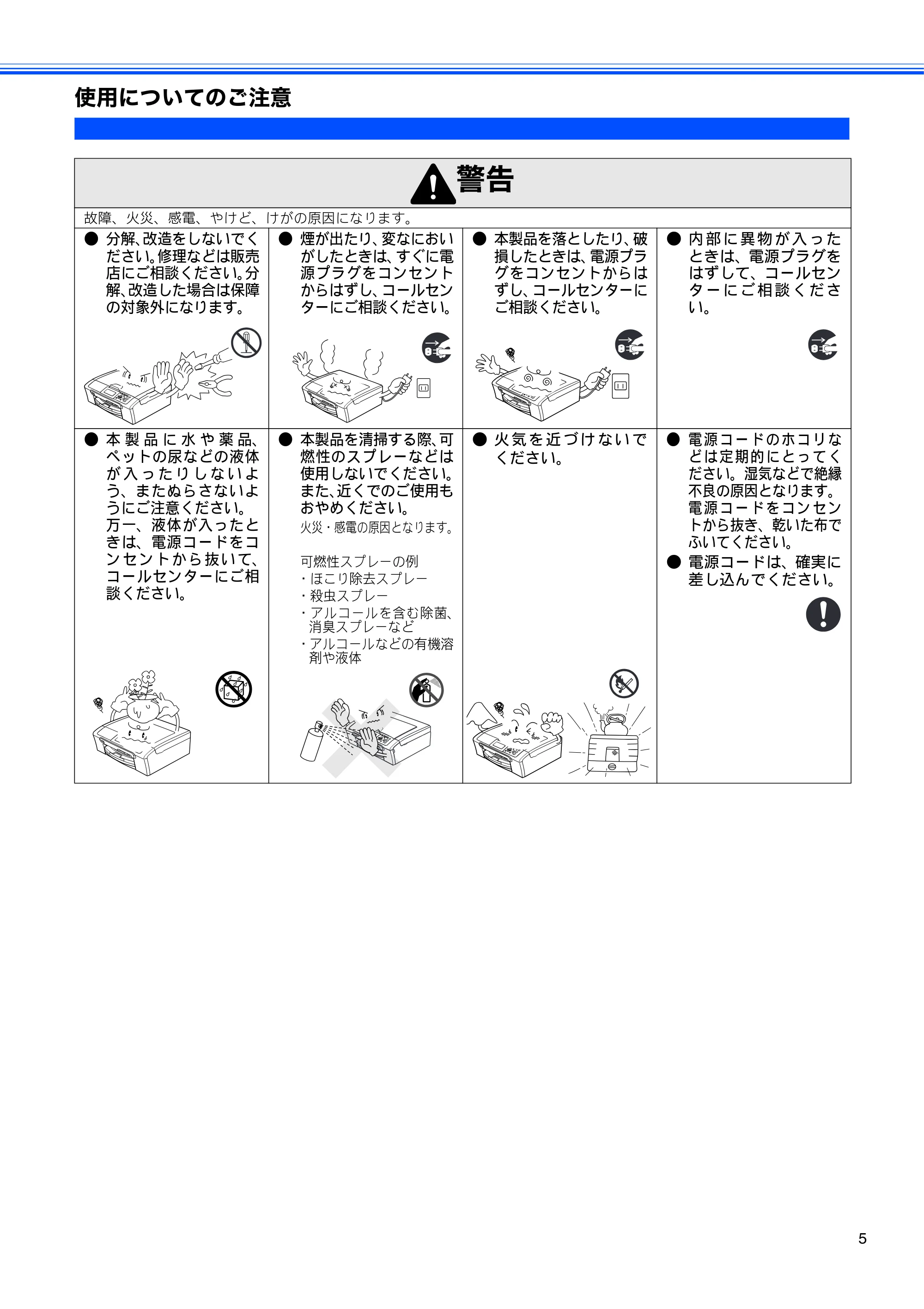 ブラザー DCP-770CN かんたん設置ガイド — 使用についてのご注意 — 原本ページ — 7ページ