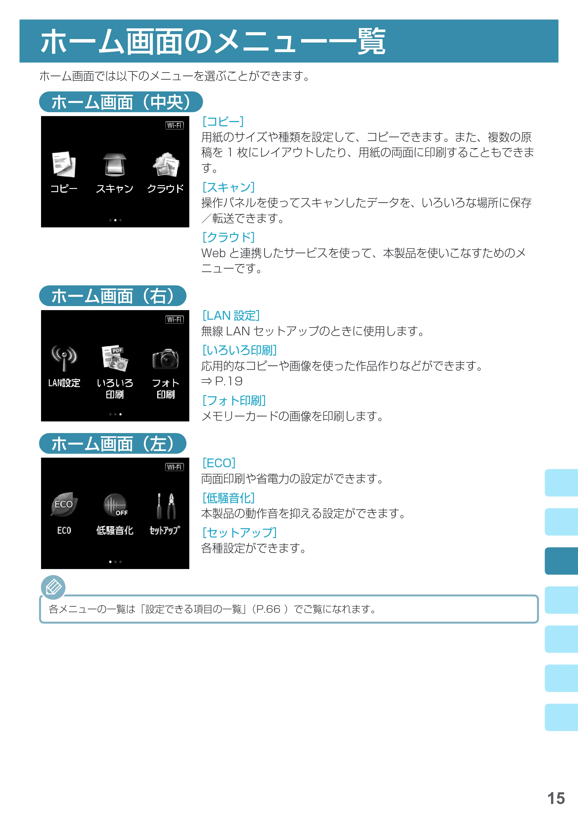 キヤノン PIXUS MG7730 基本操作マニュアル(PDF:4.44MB) — ホーム画面のメニュー一覧 — 原本ページ — 17ページ