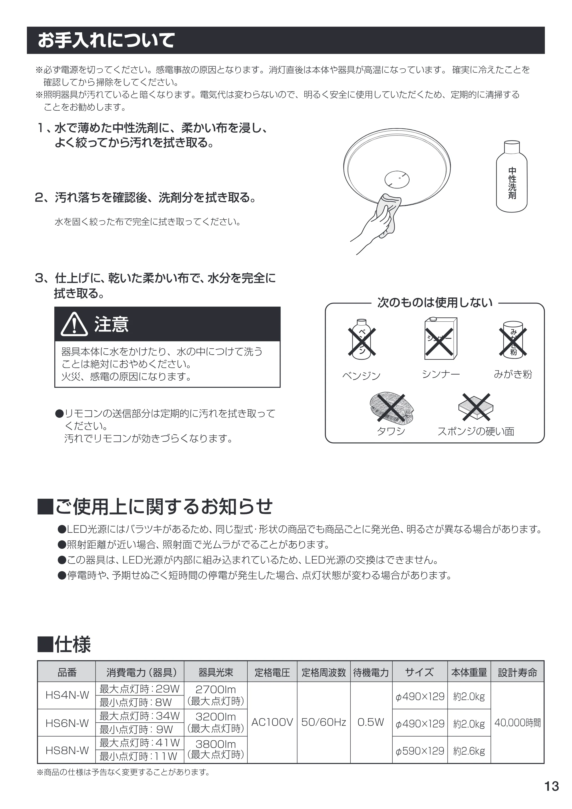 アイリスオーヤマ HS4N-W-C 取扱説明書 — 原本ページ — 13ページ