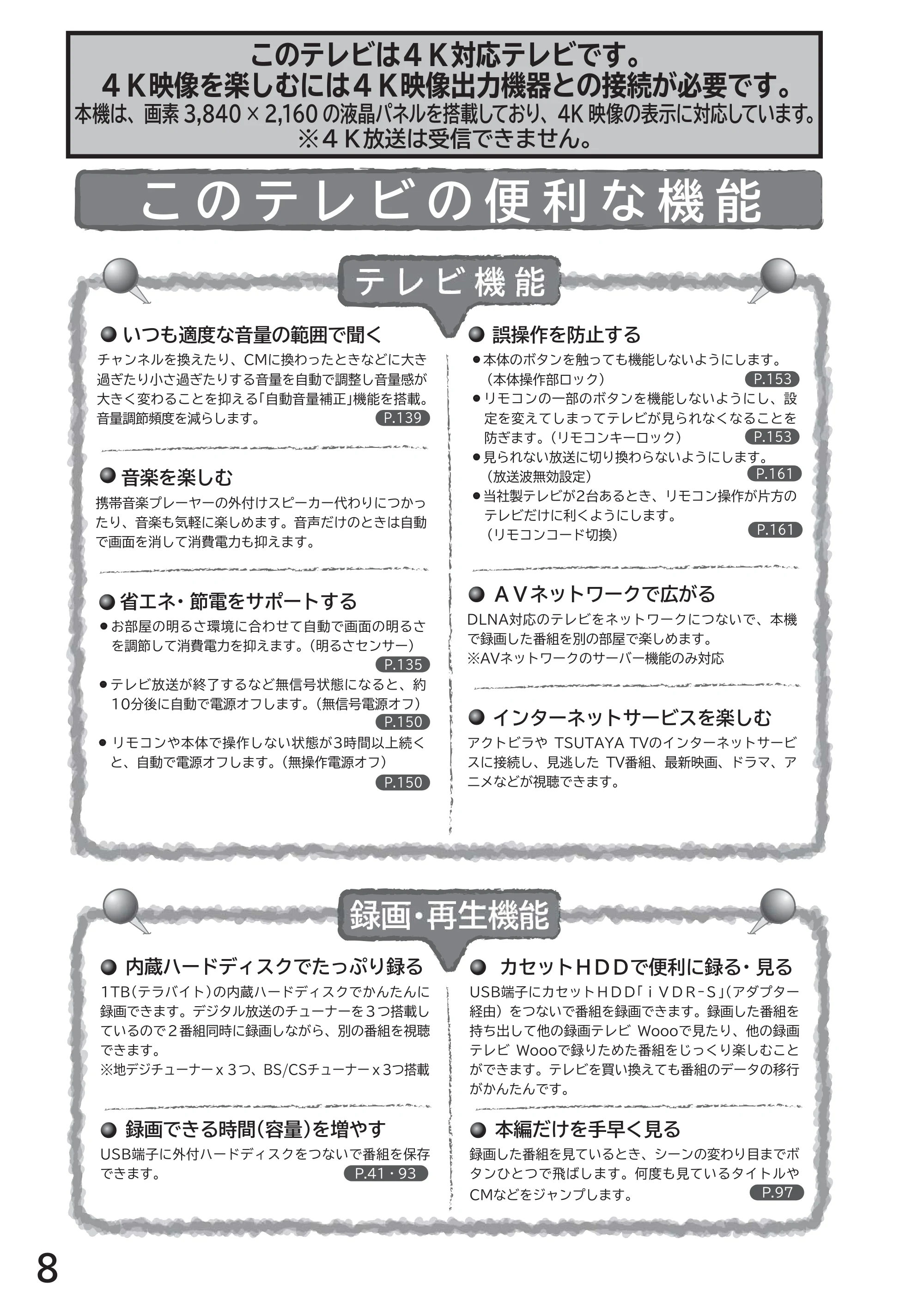 日立 L49-ZP3 / L55-ZP3 取扱説明書 — このテレビの便利な機能 — 原本ページ — 8ページ