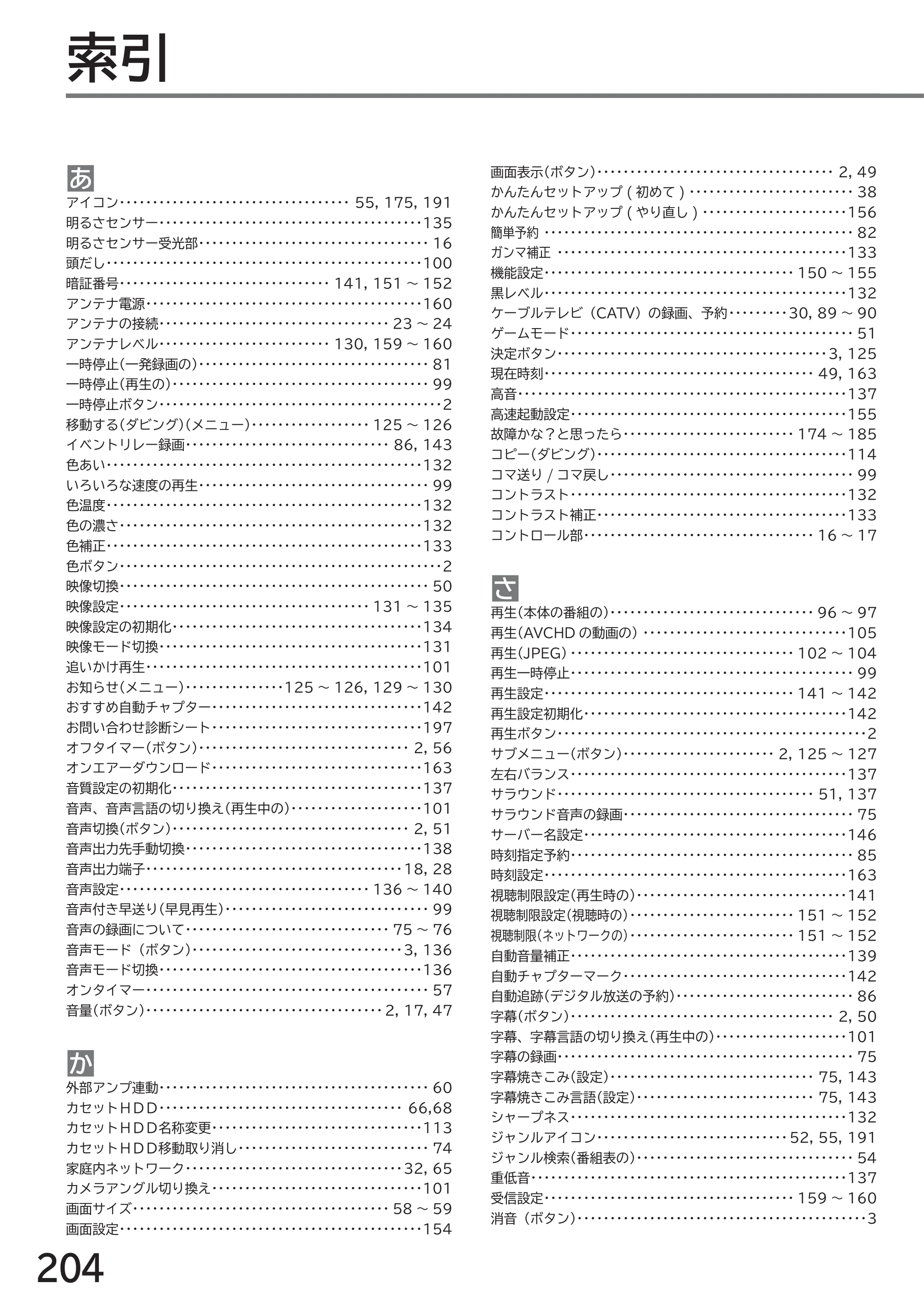 日立 L49-ZP3 / L55-ZP3 取扱説明書 — 索引 — 原本ページ — 204ページ