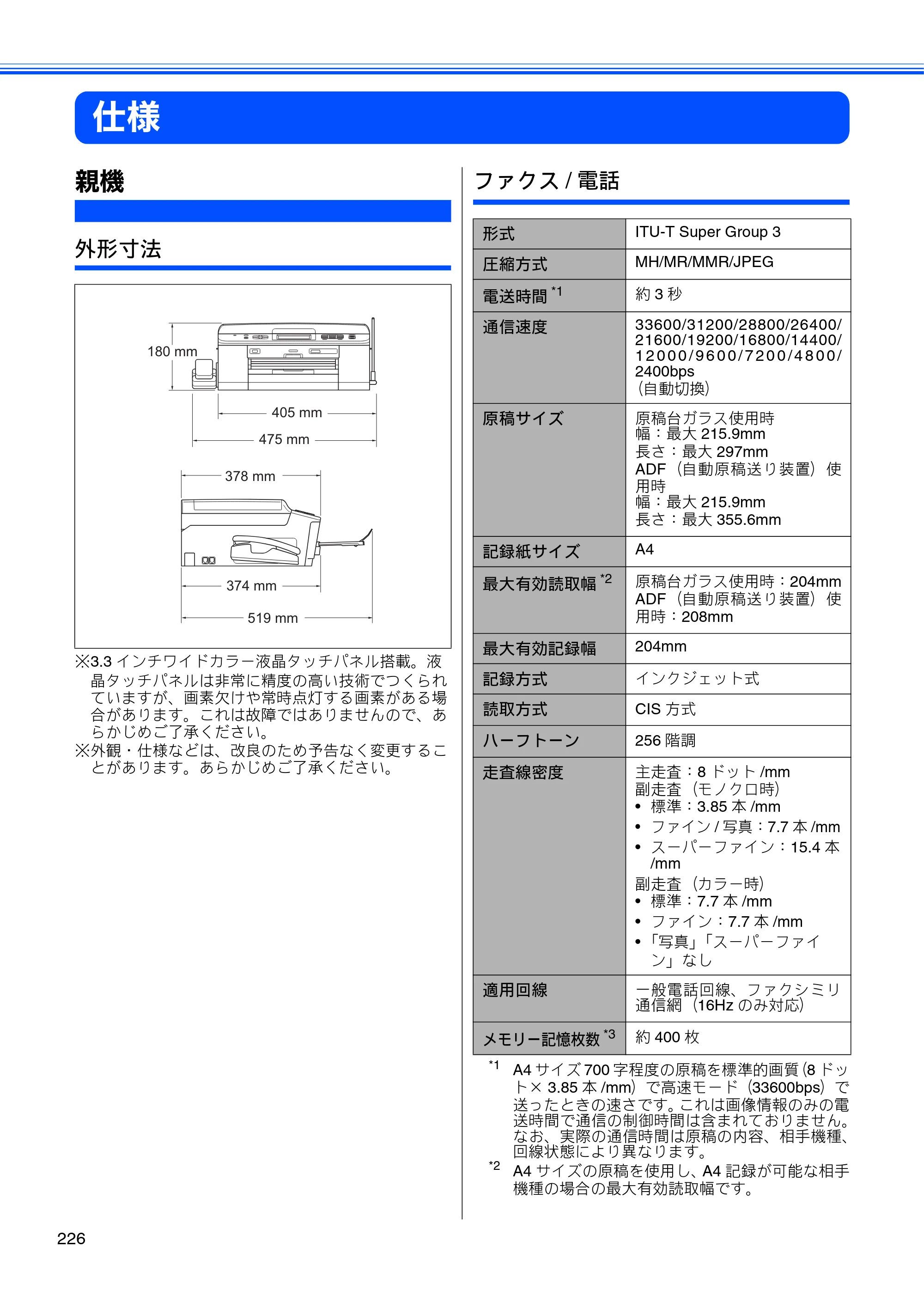 ブラザー MFC-J955DN / MFC-J955DWN ユーザーズガイド ～基本編～ — 仕様 — 原本ページ — 228ページ