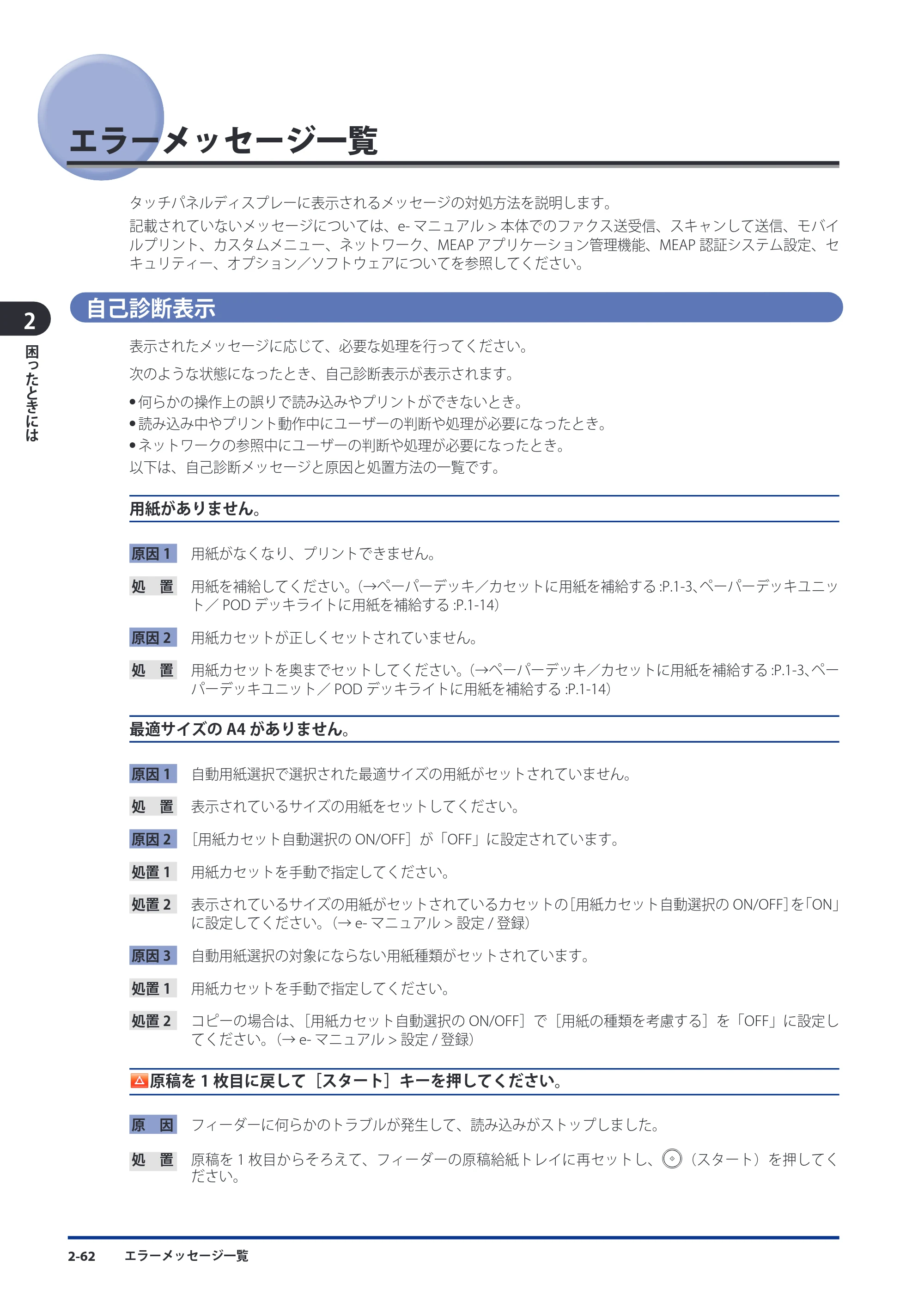 キヤノン imageRUNNER ADVANCE 8105 PRO/8105B/8095 PRO/8095B/8085 PRO/8085B メンテナンスガイド 2012年3月27日更新（PDF：12.5MB） — エラーメッセージ一覧 — 原本ページ — 128ページ