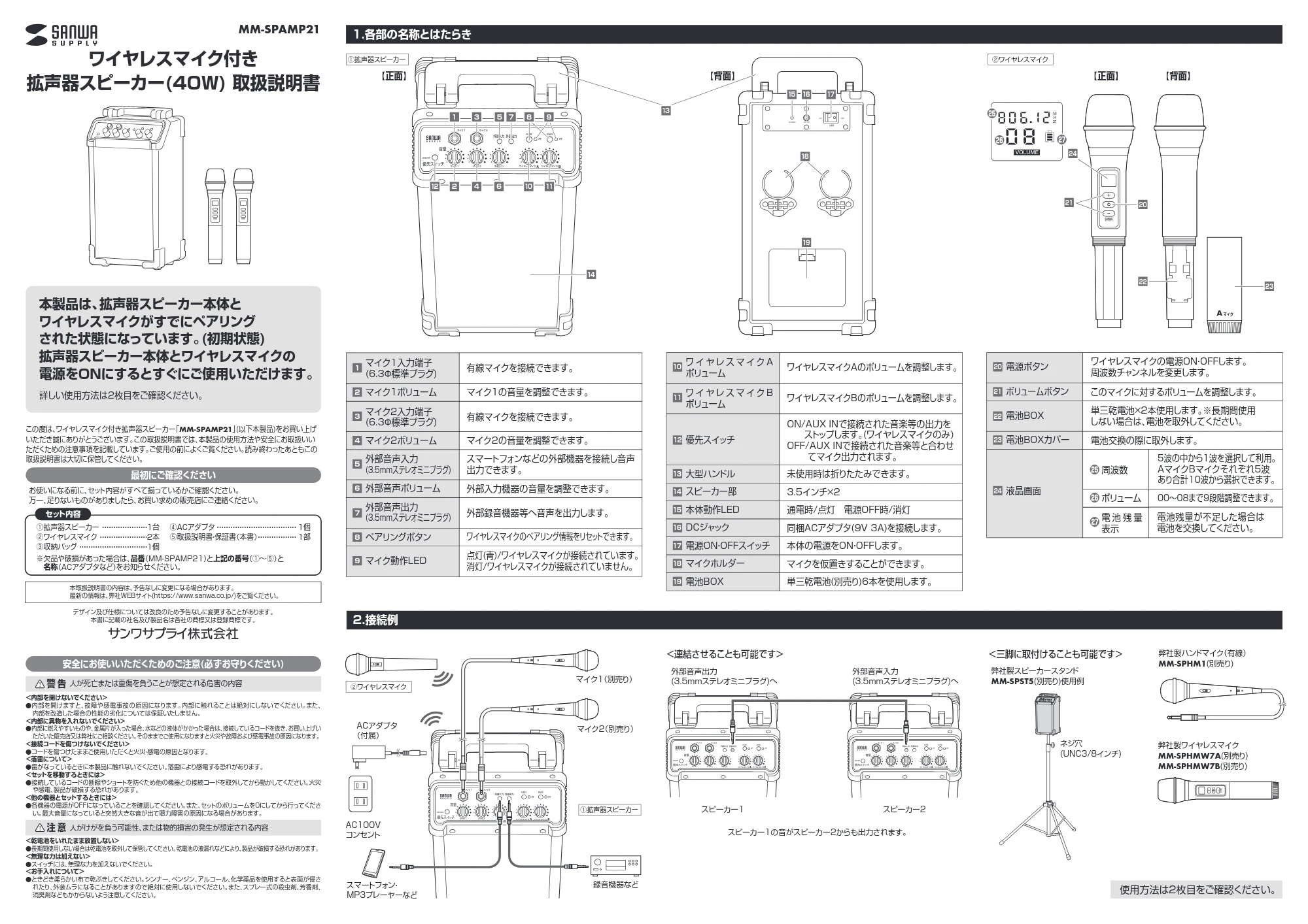 サンワサプライ MM-SPAMP21 取扱説明書 — 原本ページ — 1ページ