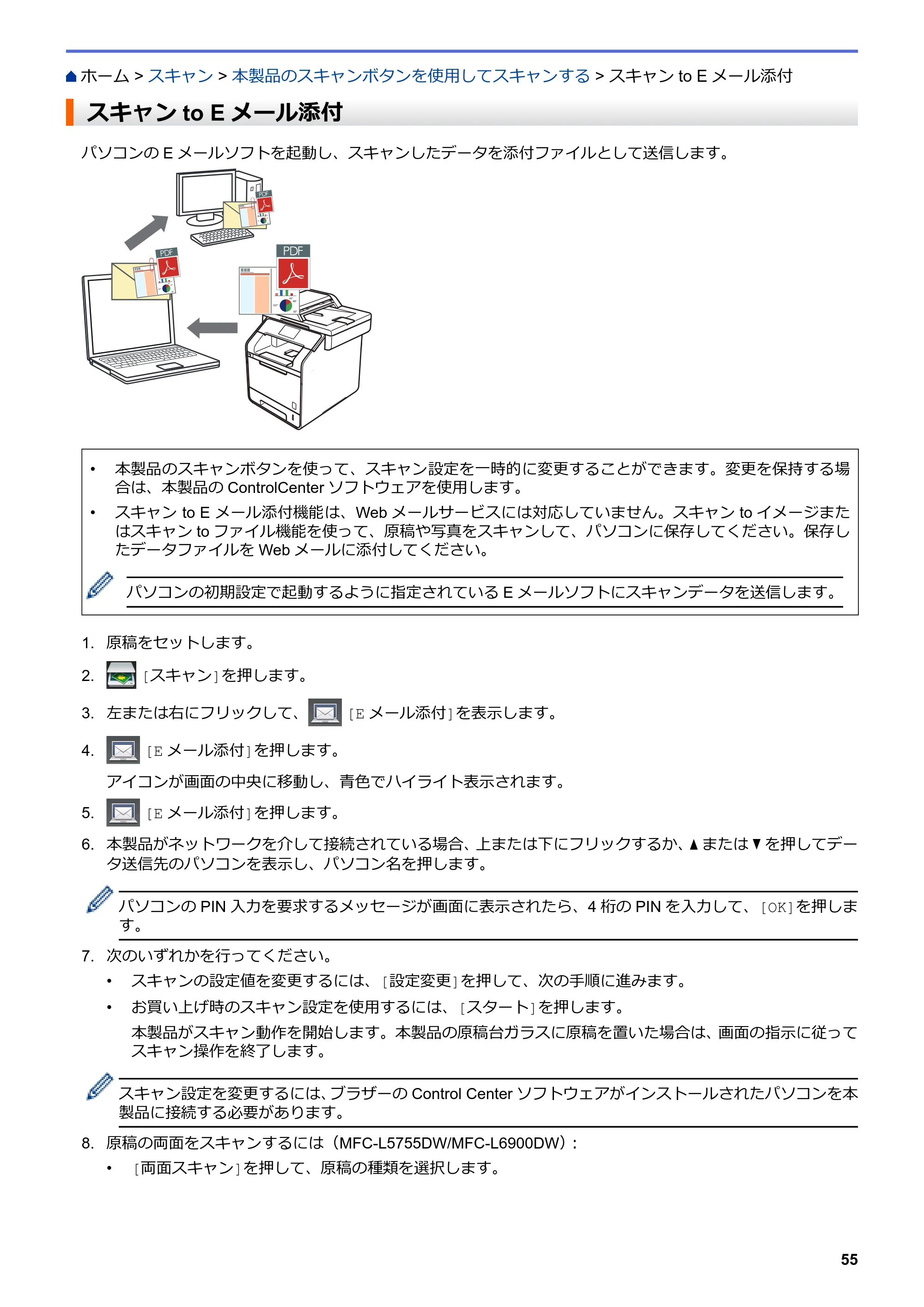 ブラザー MFC-L6900DW / MFC-L5755DW ユーザーズガイド(印刷用) ~パソコン活用&ネットワーク~ — スキャンto Eメール添付 — 原本ページ — 56ページ