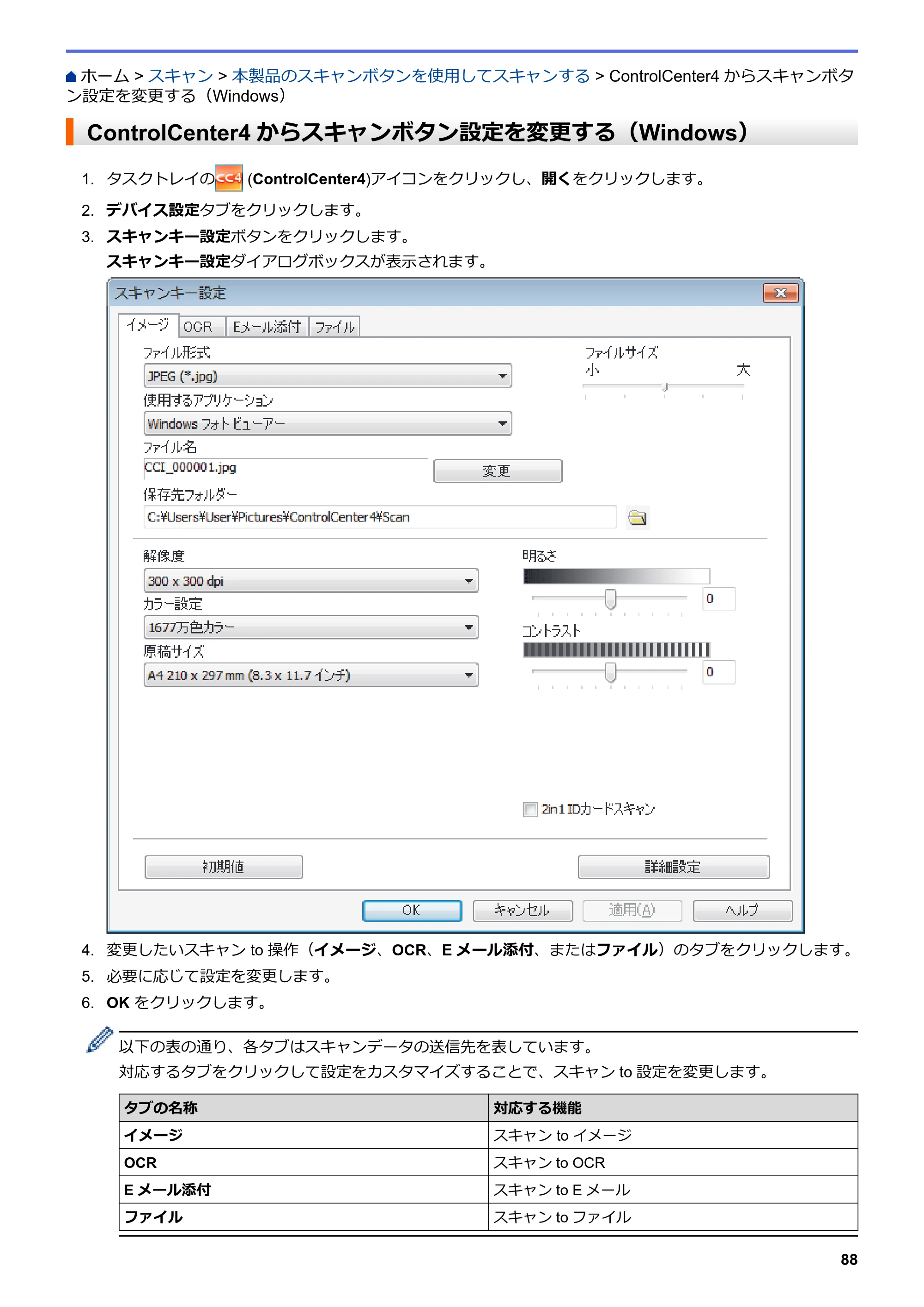 ブラザー MFC-L6900DW / MFC-L5755DW ユーザーズガイド（印刷用） ～パソコン活用＆ネットワーク～ — ControlCenter4からスキャンボタン設定を変更する（Windows） — 原本ページ — 89ページ
