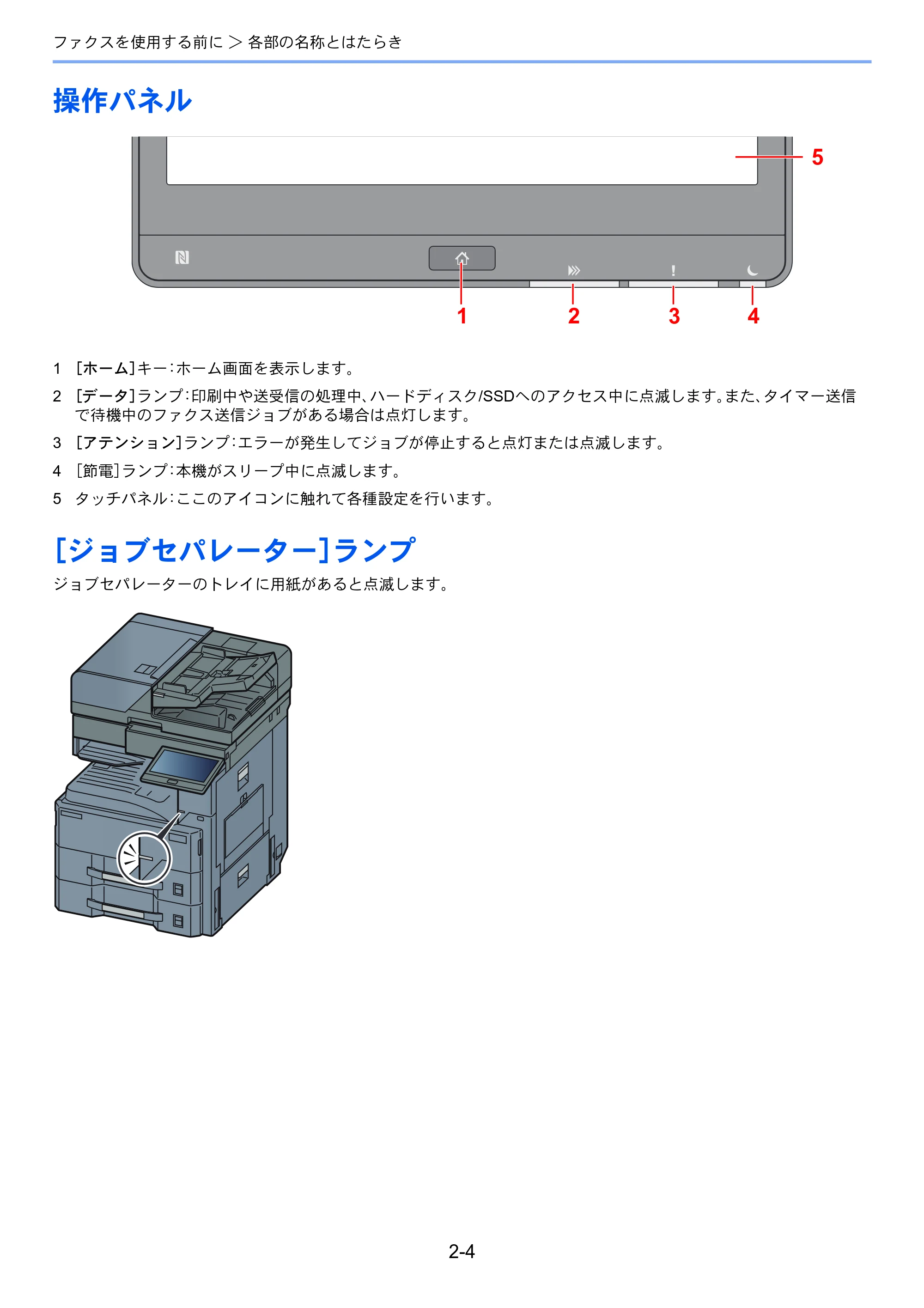 京セラ TASKalfa MZ3200i / TASKalfa MZ4000i TASKalfa MZ4000i/MZ3200i FAX使用説明書 — 操作パネル — 原本ページ — 24ページ