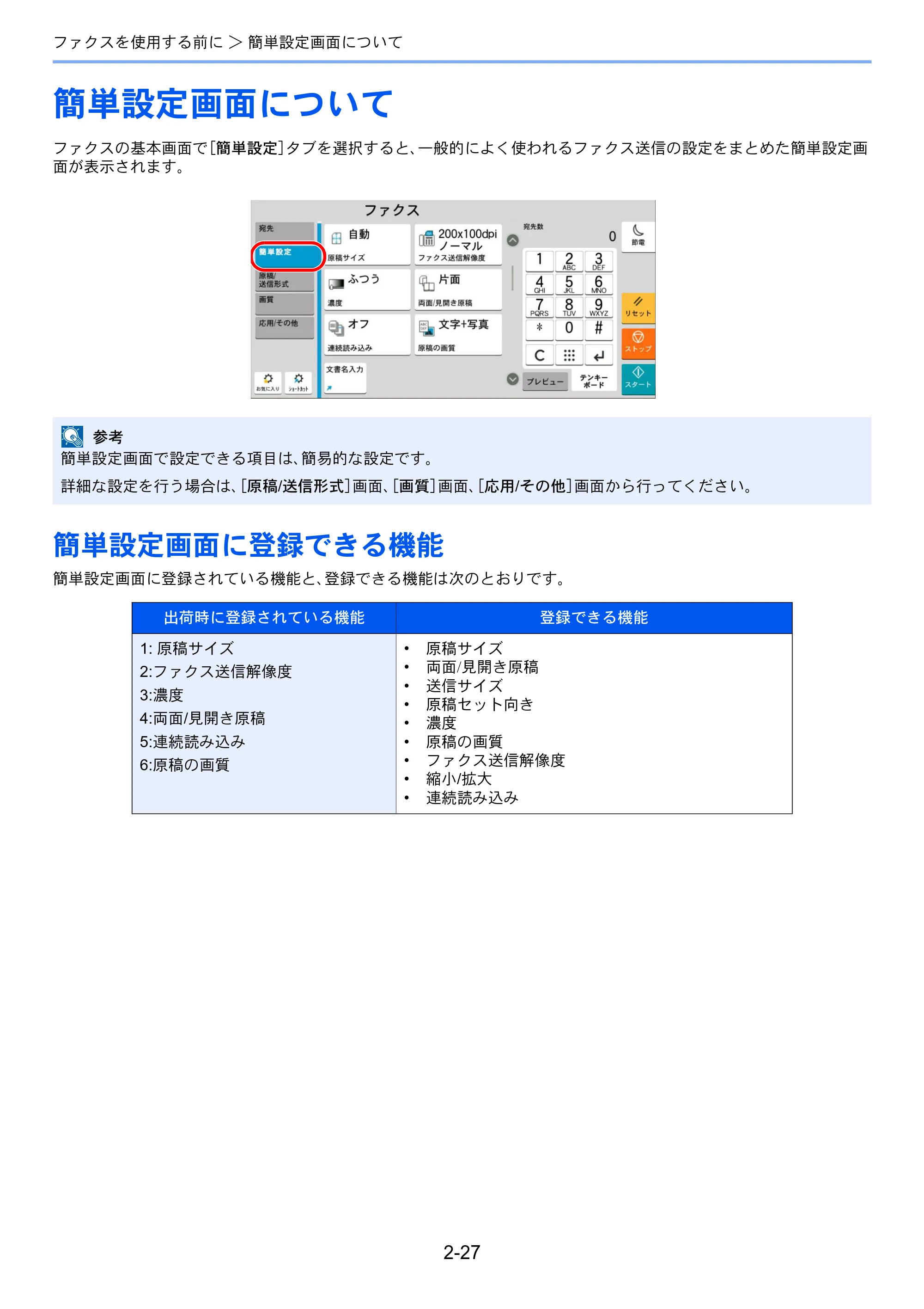 京セラ TASKalfa MZ3200i / TASKalfa MZ4000i TASKalfa MZ4000i/MZ3200i FAX使用説明書 — 簡単設定画面について — 原本ページ — 47ページ