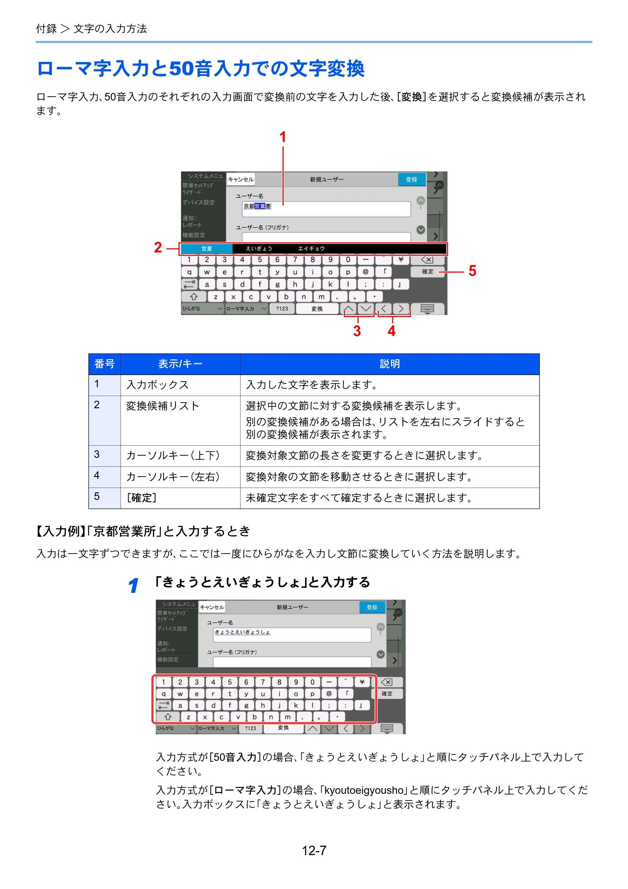 京セラ TASKalfa MZ3200i / TASKalfa MZ4000i TASKalfa MZ4000i/MZ3200i FAX使用説明書 — ローマ字入力と50音入力での文字変換 — 原本ページ — 259ページ