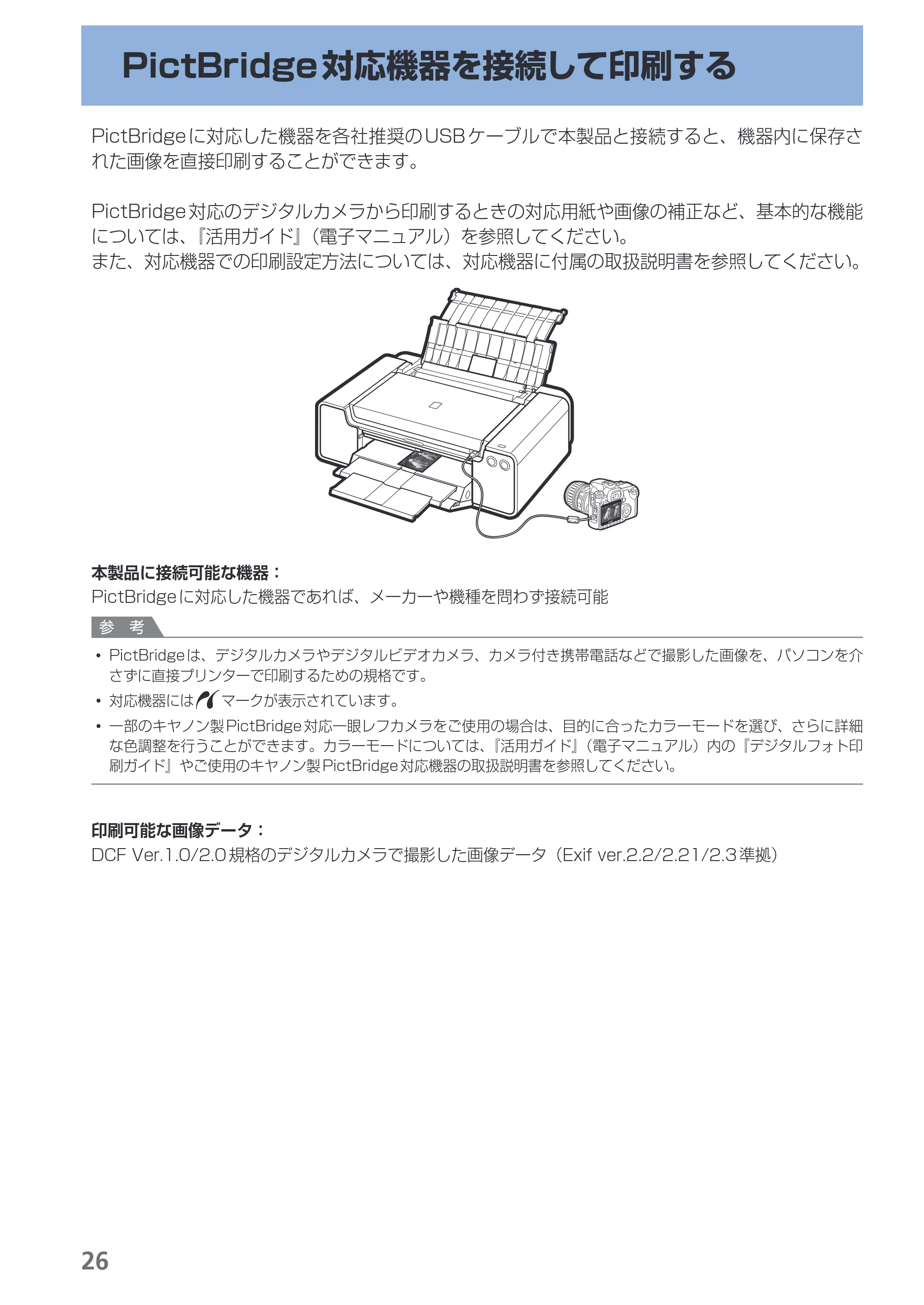 キヤノン PIXUS PRO-1 基本操作ガイド（PDF：11.7MB） — PictBridge対応機器を接続して印刷する — 原本ページ — 28ページ