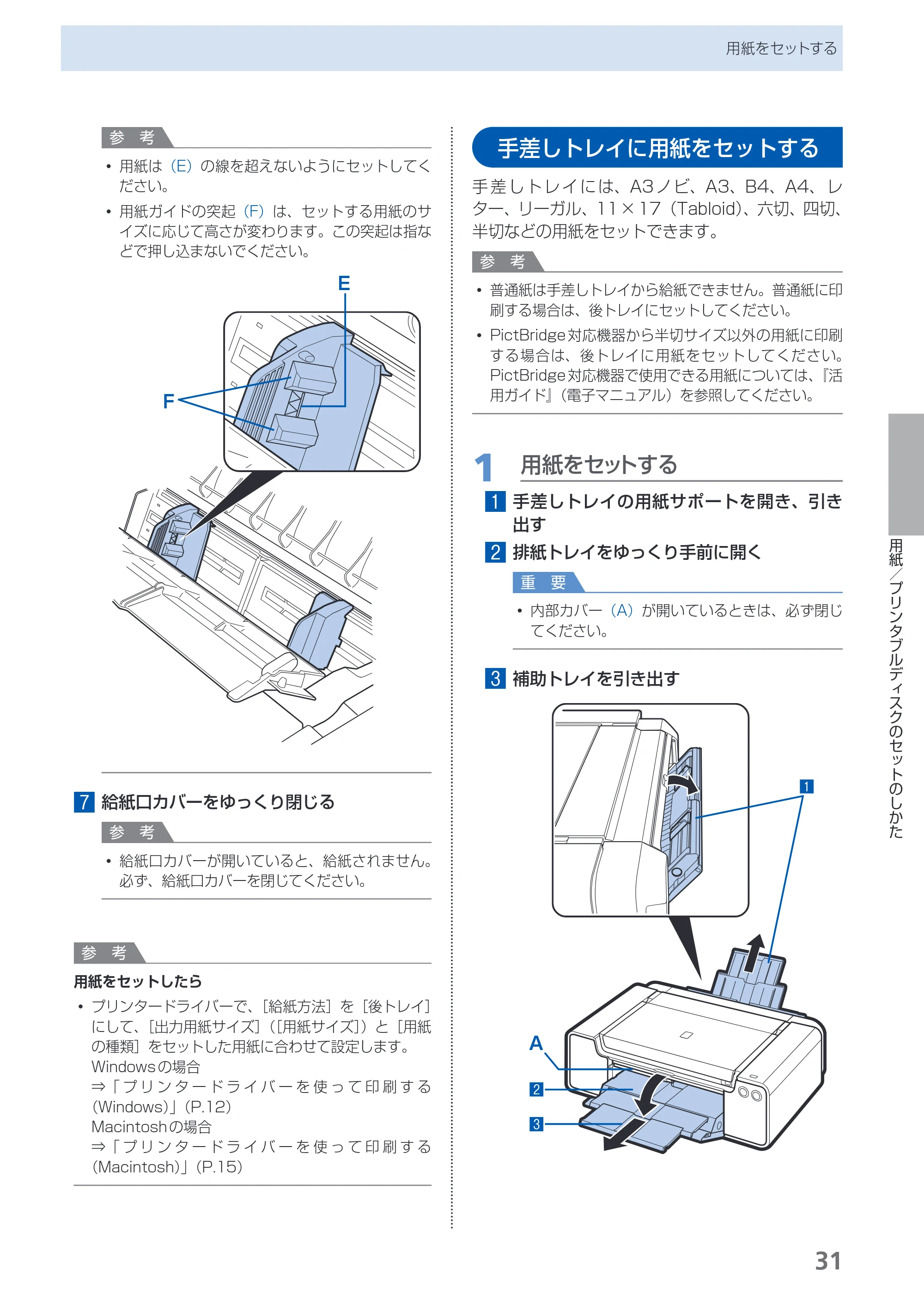 キヤノン PIXUS PRO-1 基本操作ガイド（PDF：11.7MB） — 手差しトレイに用紙をセットする — 原本ページ — 33ページ