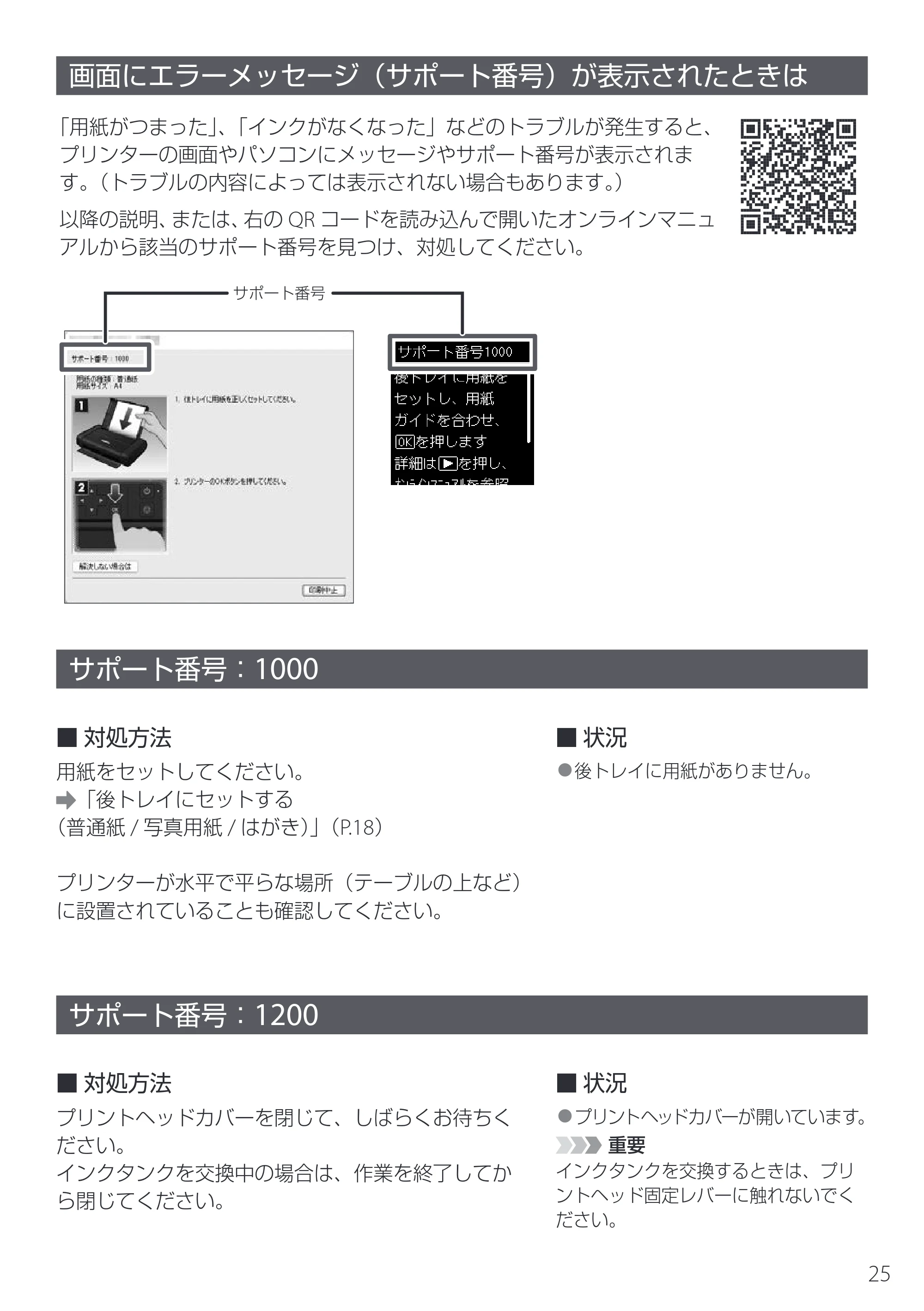 キヤノン TR163 設置・基本操作マニュアル 2025年3月11日掲載(PDF:5.0MB) — 画面にエラーメッセージ(サポート番号)が表示されたときは — 原本ページ — 27ページ