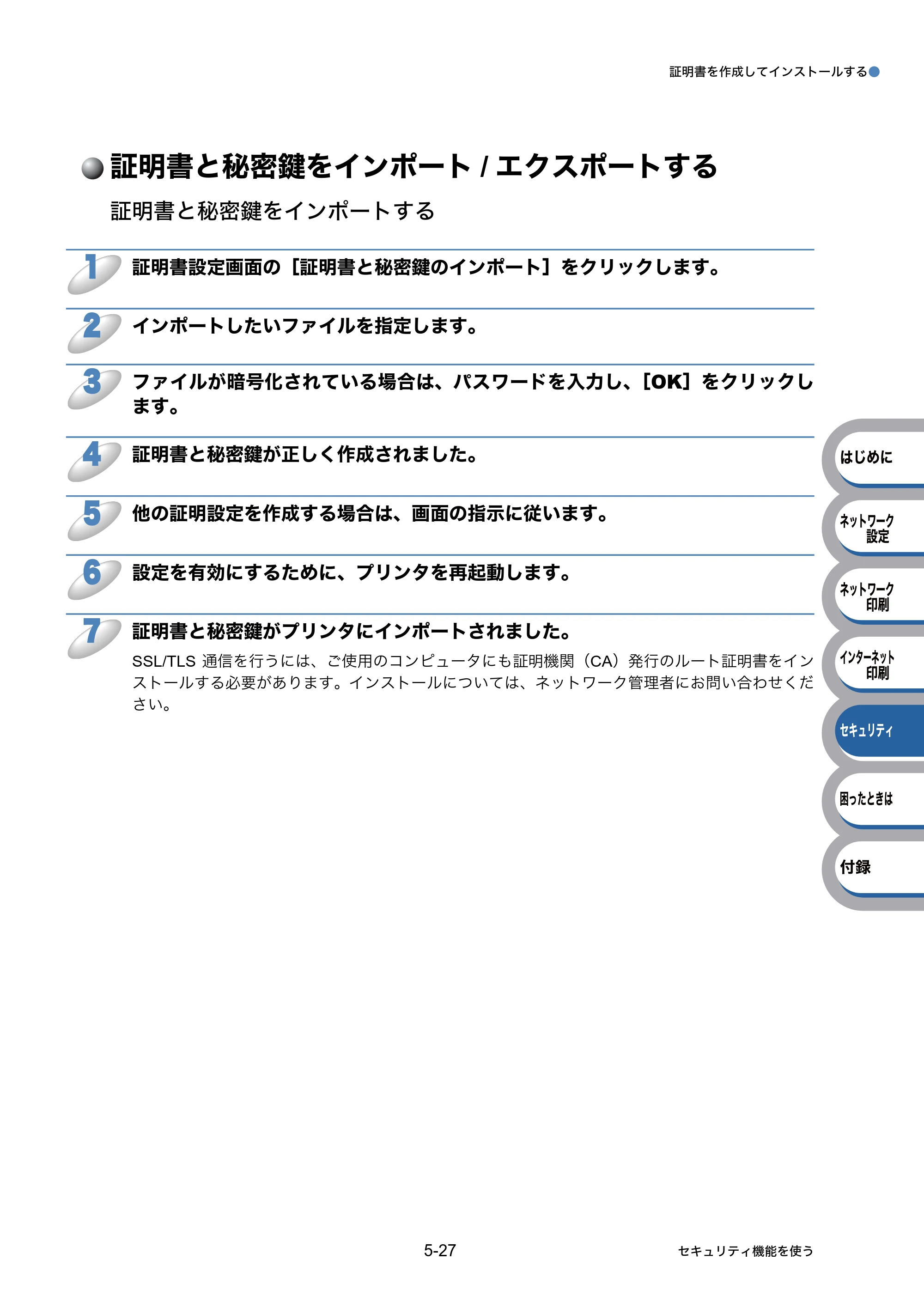 ブラザー HL-5350DN / HL-5380DN ユーザーズガイド ～ネットワーク設定編～ — 証明書と秘密鍵をインポート/エクスポートする — 原本ページ — 96ページ