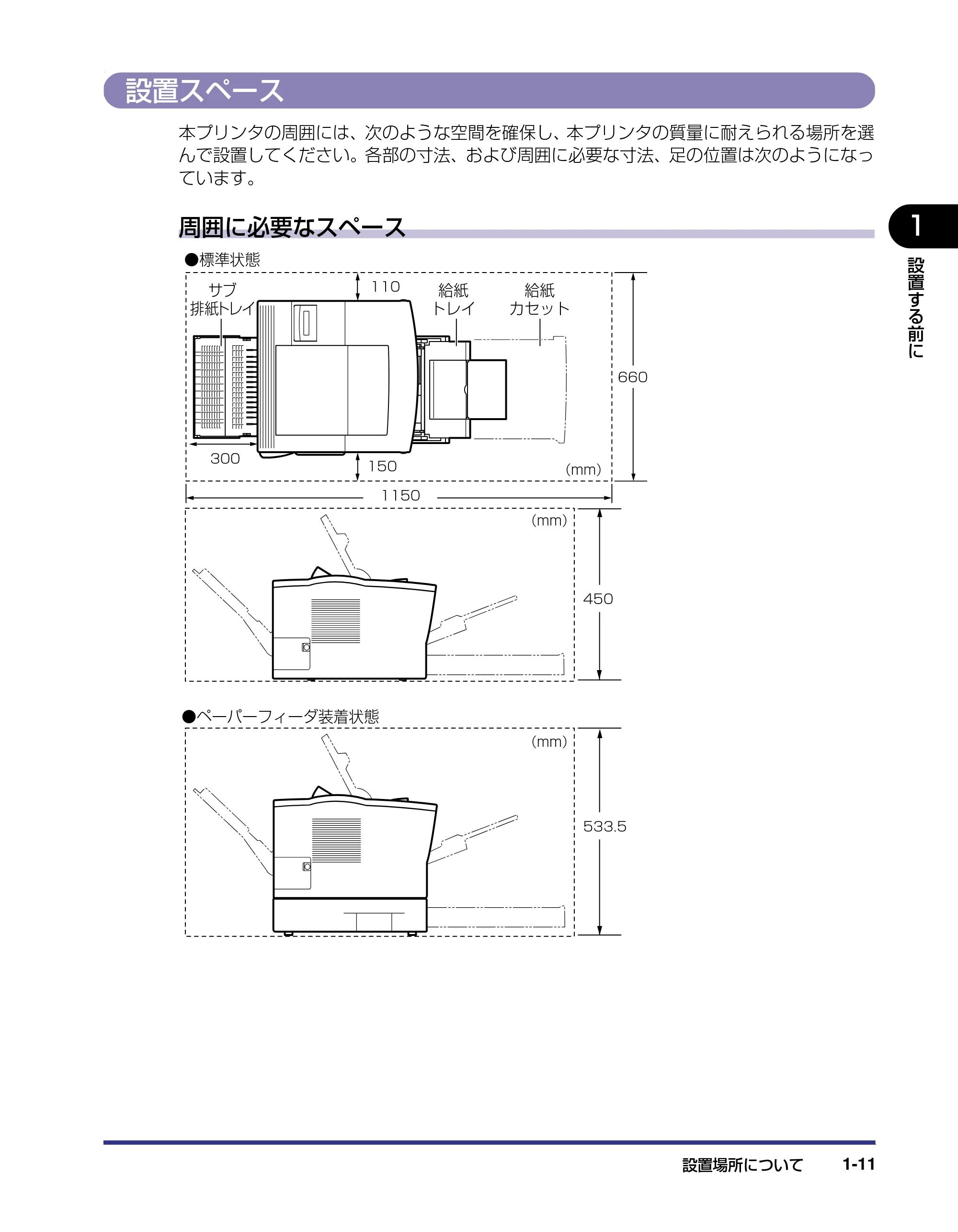 キヤノン LBP-1310 設置ガイド 2006年5月25日更新 （PDF形式／2.46Mバイト） — 設置スペース — 原本ページ — 25ページ