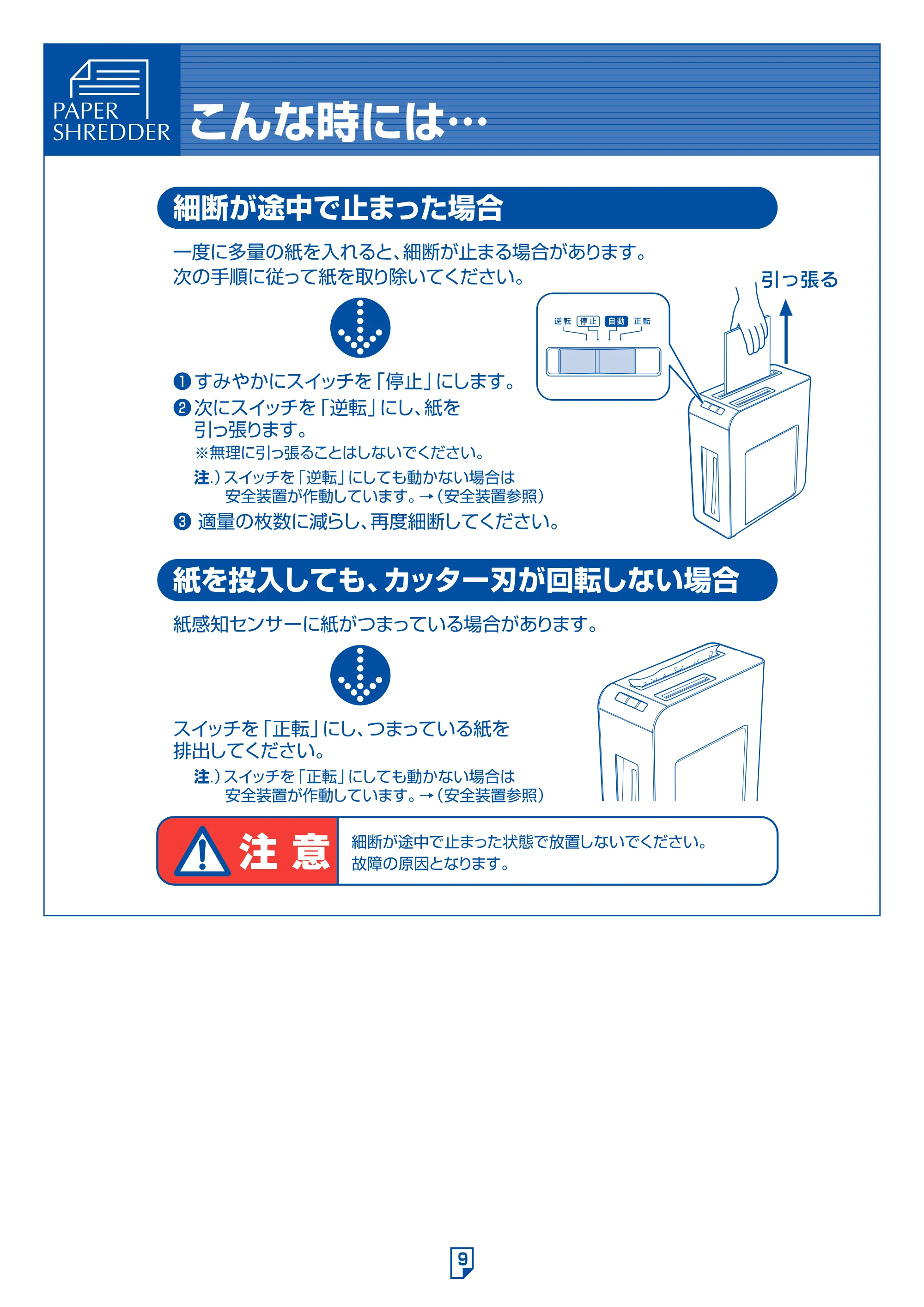 アイリスオーヤマ ペーパーシュレッダー P5HMU 取扱説明書 — 原本ページ — 9ページ