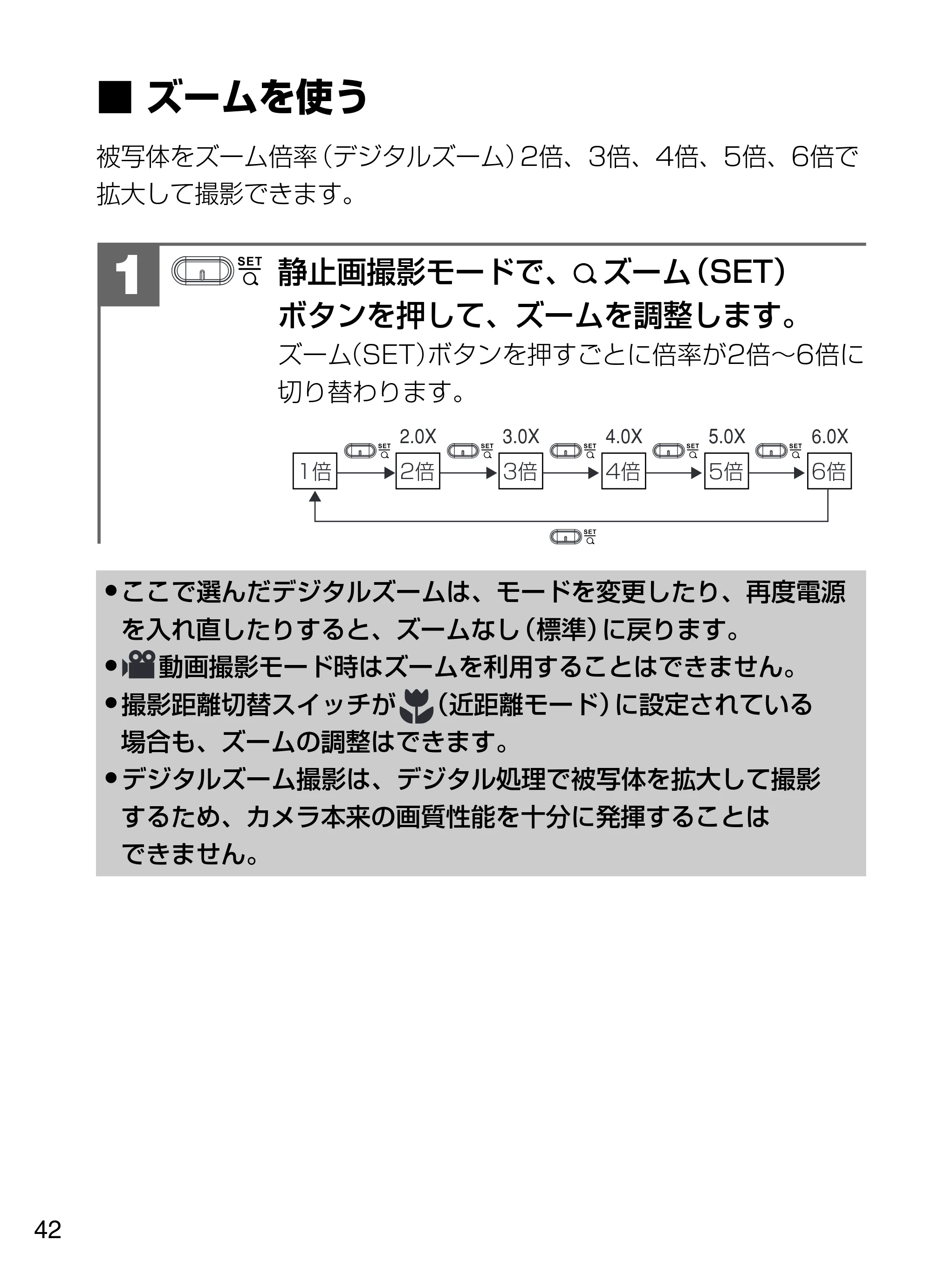 日立 HDC-W902 取扱説明書 — ■ズームを使う — 原本ページ — 42ページ