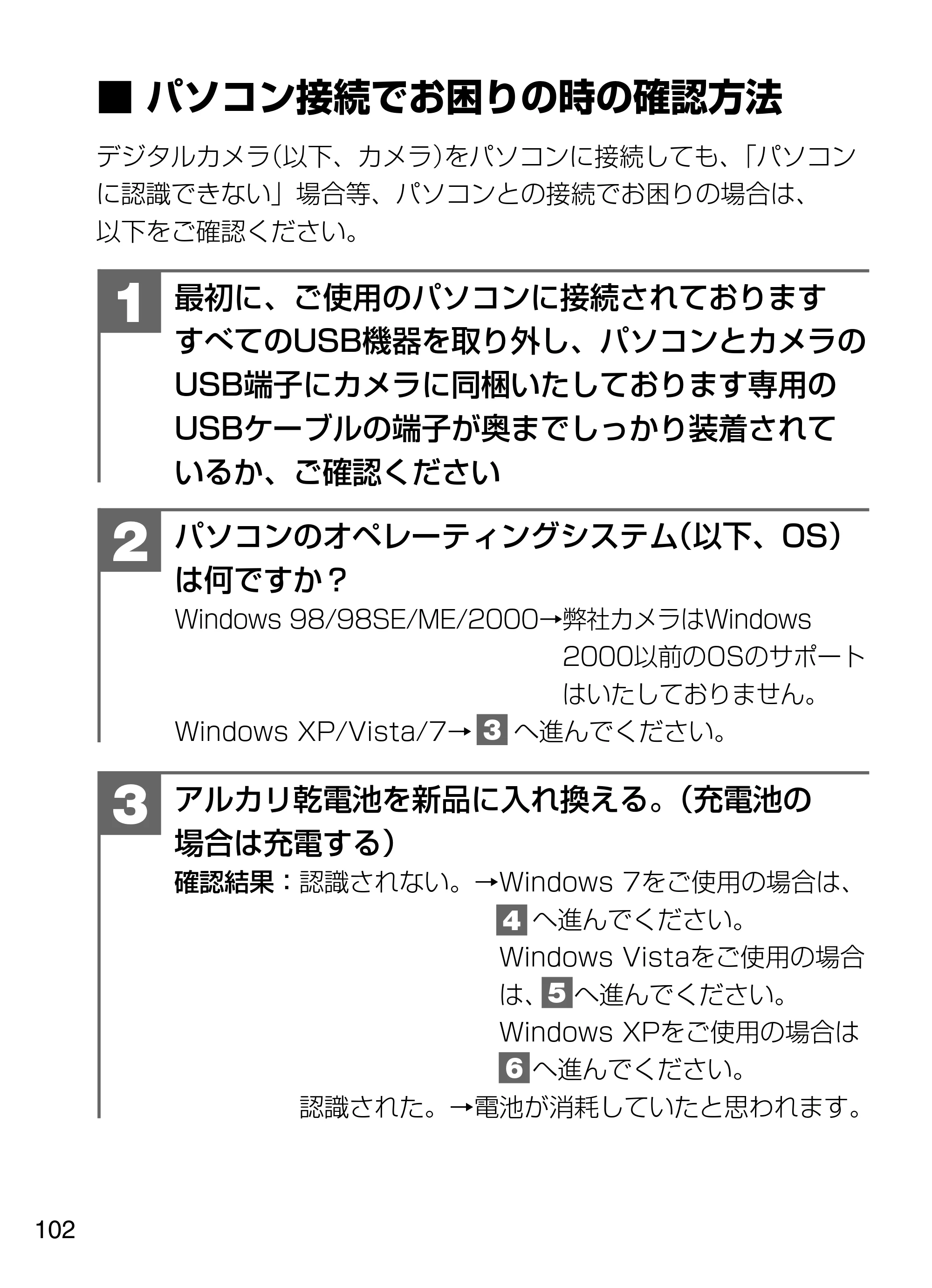 日立 HDC-W902 取扱説明書 — ■パソコン接続でお困りの時の確認方法 — 原本ページ — 102ページ