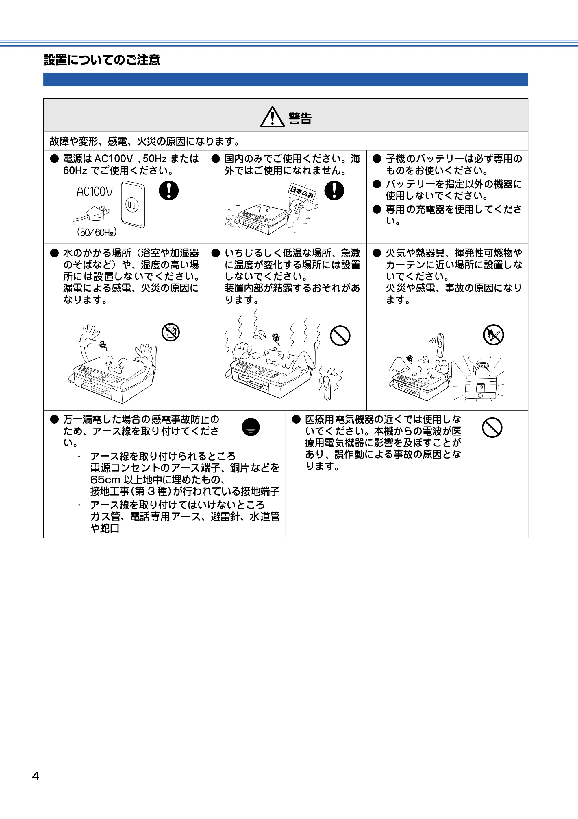 ブラザー MFC-830CLN / MFC-830CLWN / MFC-840CLN かんたん設置ガイド — 設置についてのご注意 — 原本ページ — 5ページ