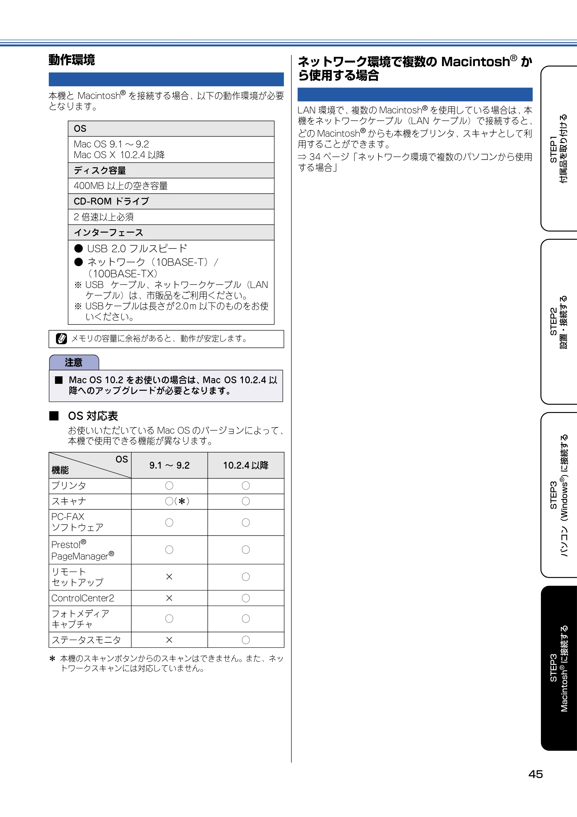 ブラザー MFC-830CLN / MFC-830CLWN / MFC-840CLN かんたん設置ガイド — 動作環境 — 原本ページ — 46ページ