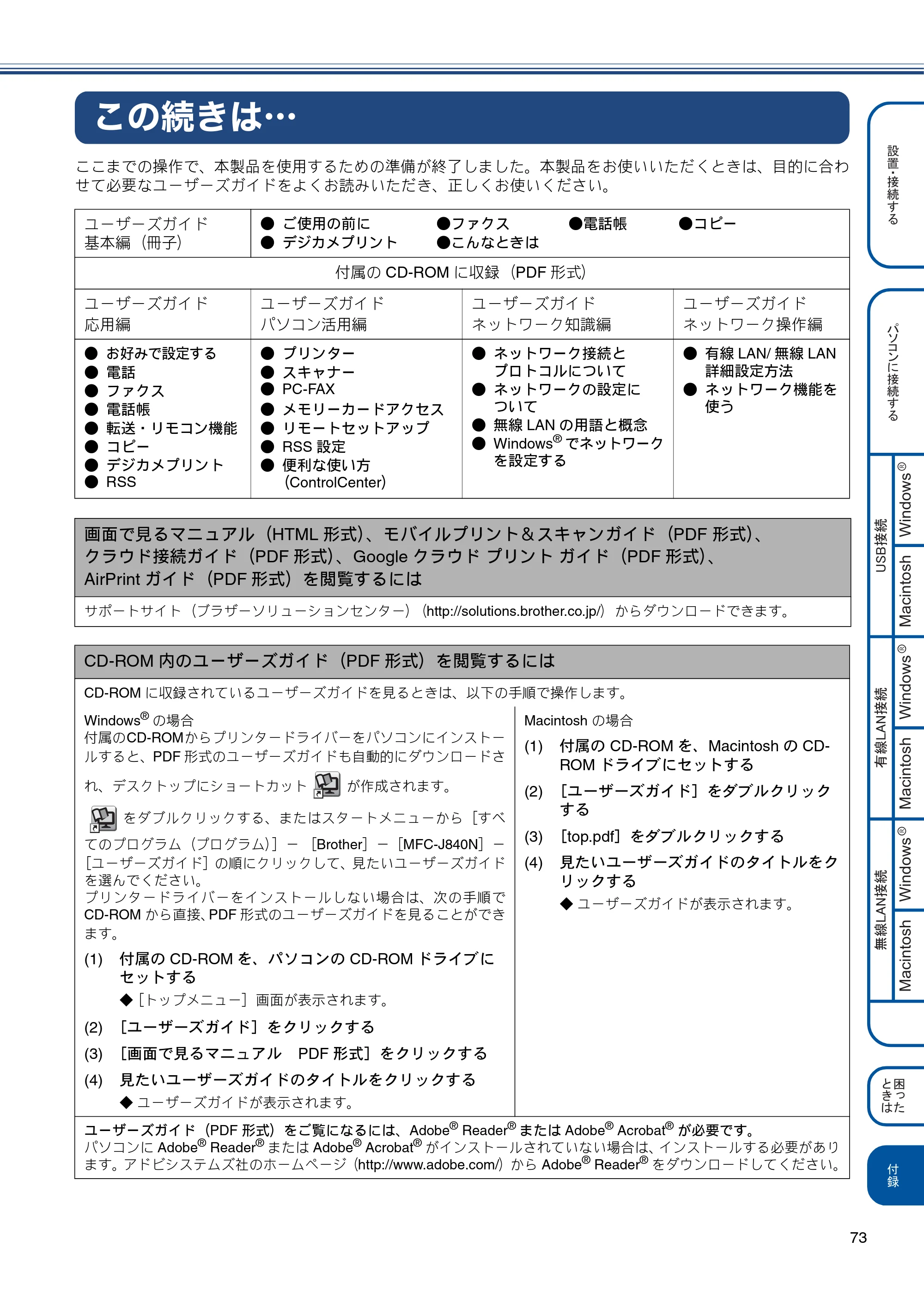 ブラザー MFC-J840N かんたん設置ガイド — この続きは・・・ — 原本ページ — 75ページ