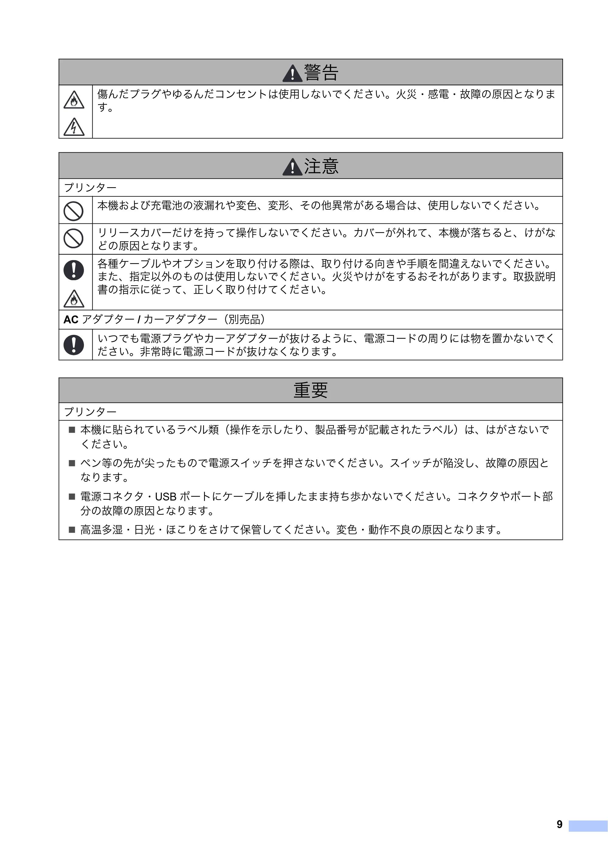 ブラザー PJ-723 / PJ-763 / PJ-763MFi 安全にお使いいただくために — 原本ページ — 10ページ