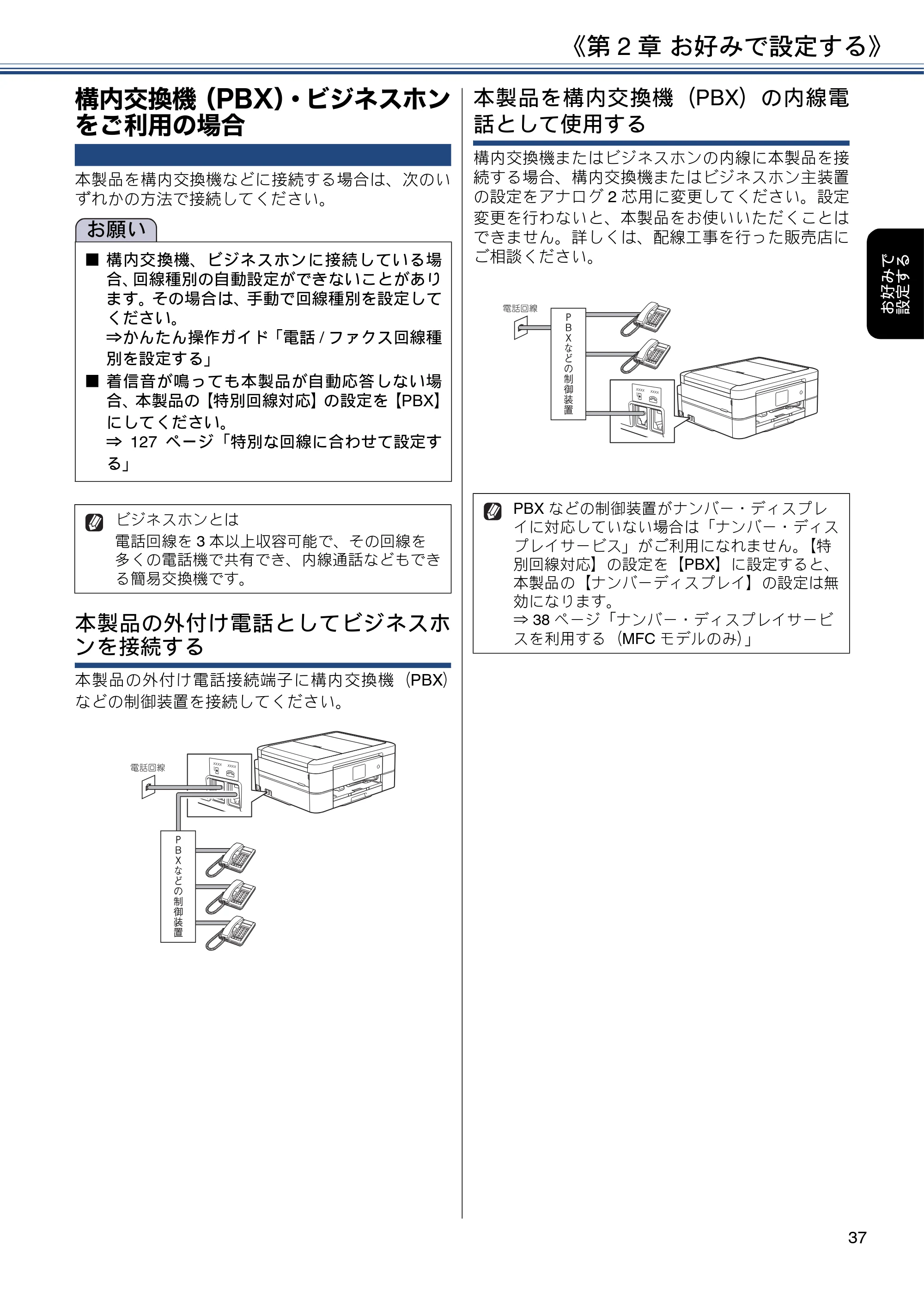 ブラザー DCP-J572N / DCP-J972N / DCP-J973N-B/W ユーザーズガイド ～応用編～ — 構内交換機（PBX）・ビジネスホンをご利用の場合 — 原本ページ — 37ページ