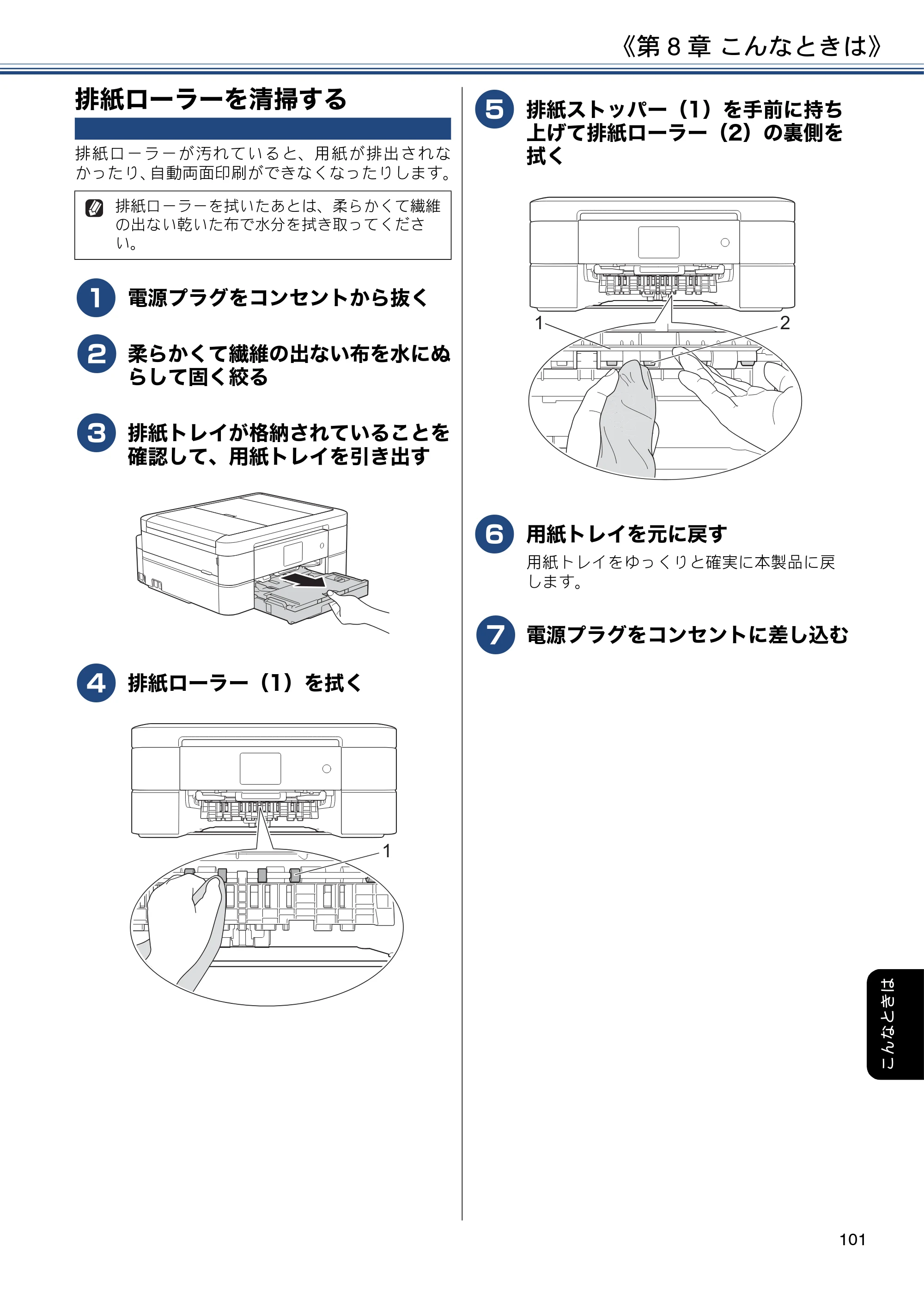 ブラザー DCP-J572N / DCP-J972N / DCP-J973N-B/W ユーザーズガイド ～応用編～ — 排紙ローラーを清掃する — 原本ページ — 101ページ