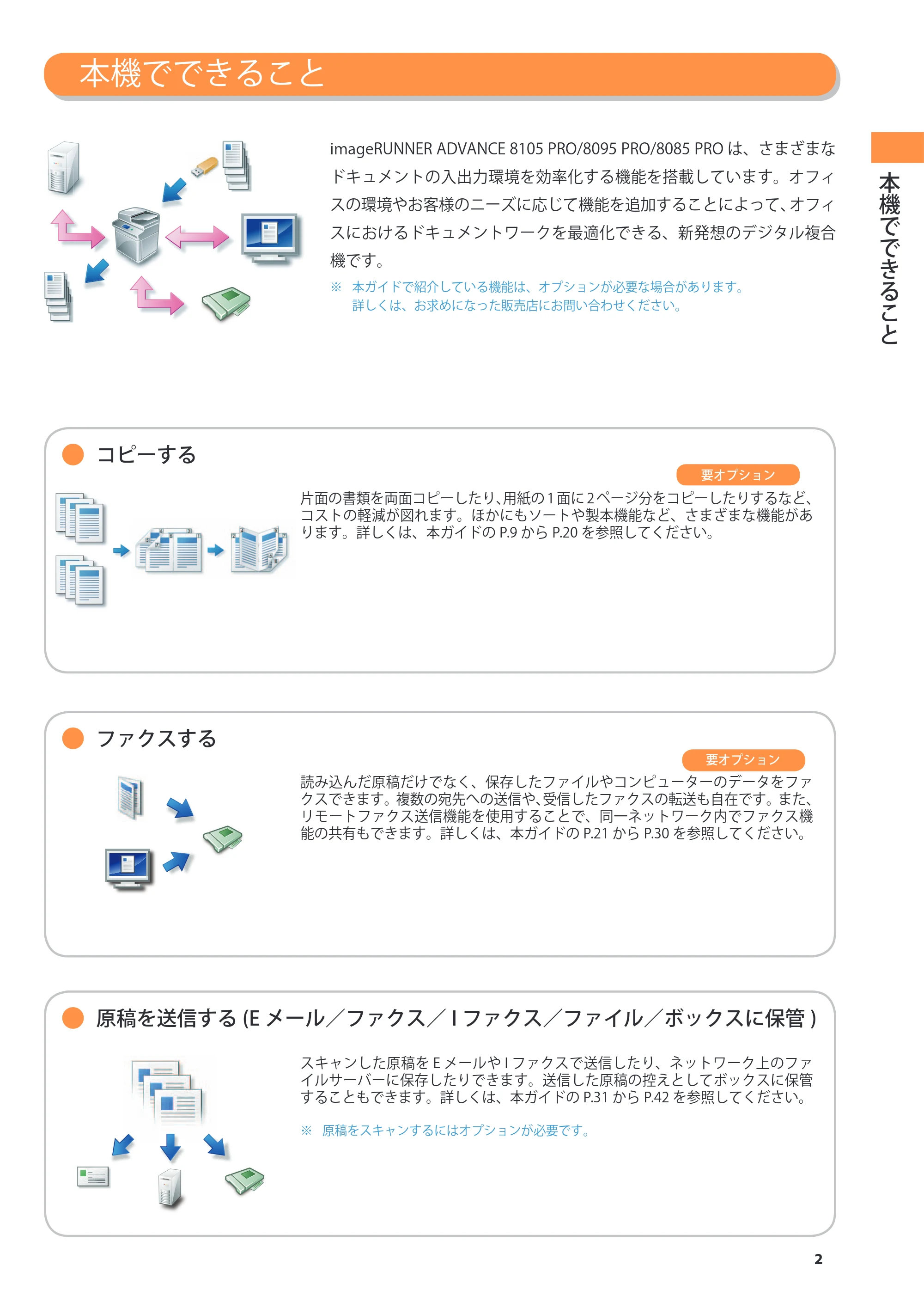 キヤノン imageRUNNER ADVANCE 8105 PRO/8105B/8095 PRO/8095B/8085 PRO/8085B こんなことができます 2012年3月27日更新(PDF:12.3MB) — 本機でできること — 原本ページ — 3ページ