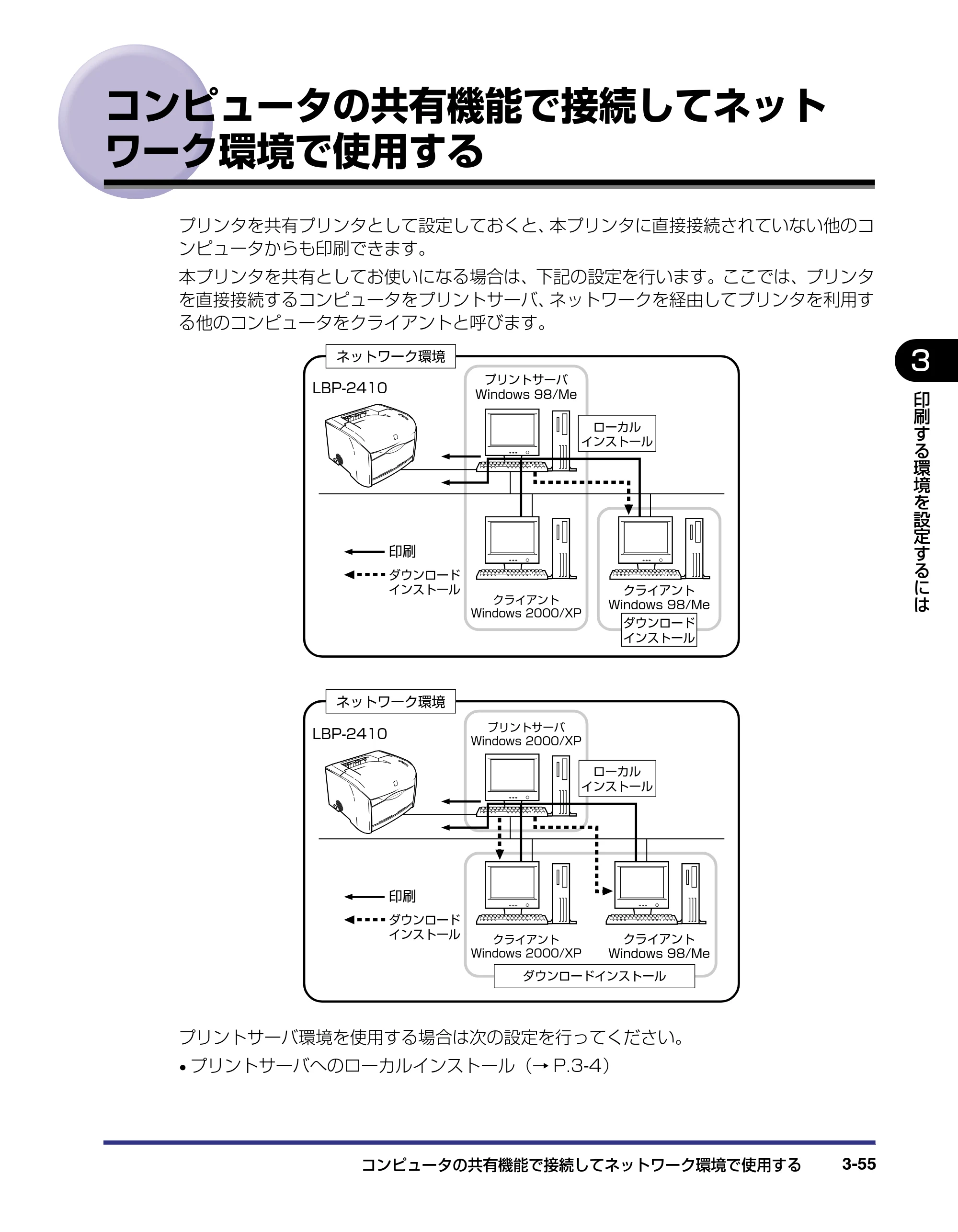 キヤノン LBP-2410 ユーザーズガイド （PDF形式／10.74Mバイト） — コンピュータの共有機能で接続してネットワーク環境で使用する — 原本ページ — 139ページ