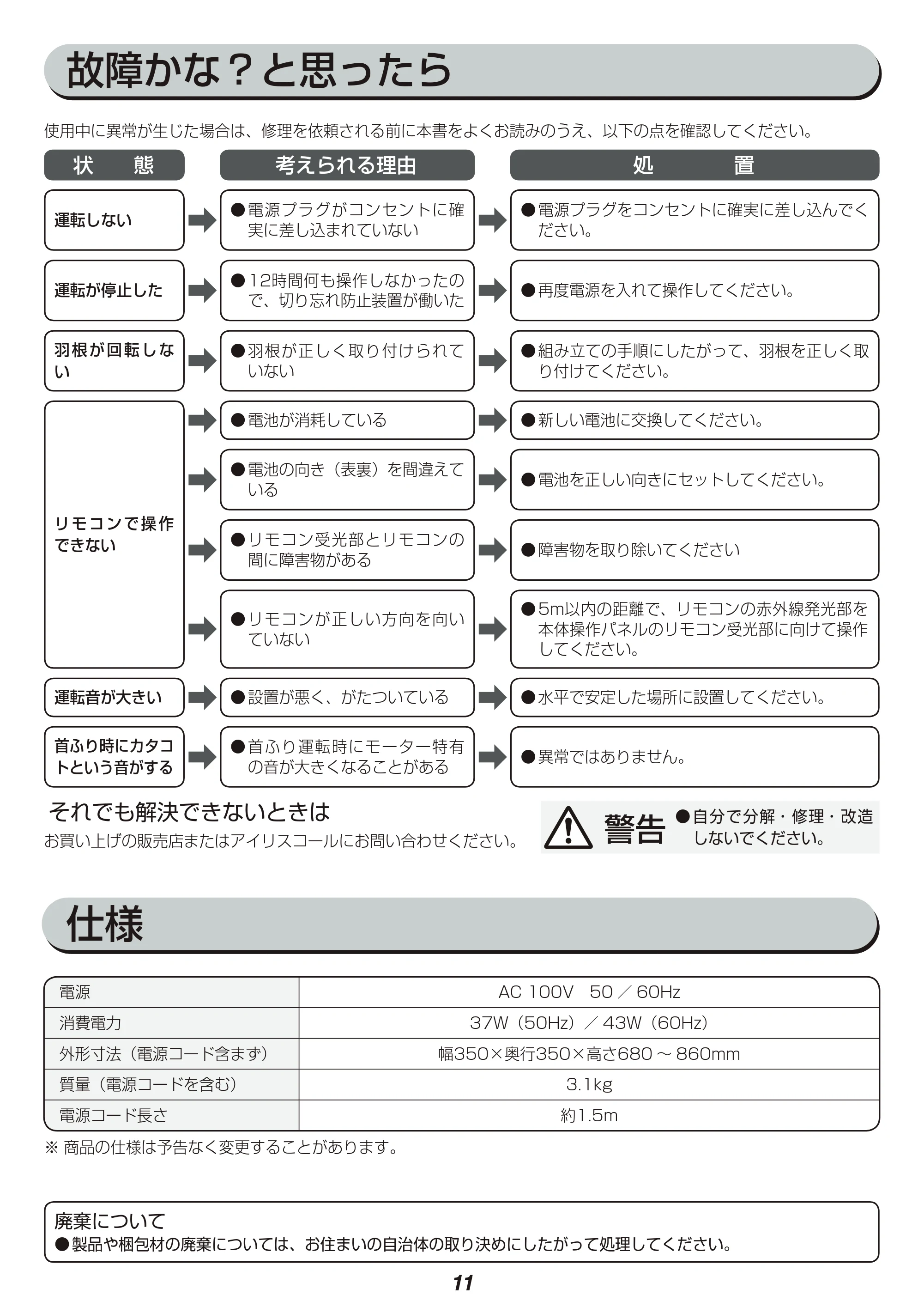 アイリスオーヤマ LFA-306 取扱説明書 — 原本ページ — 11ページ