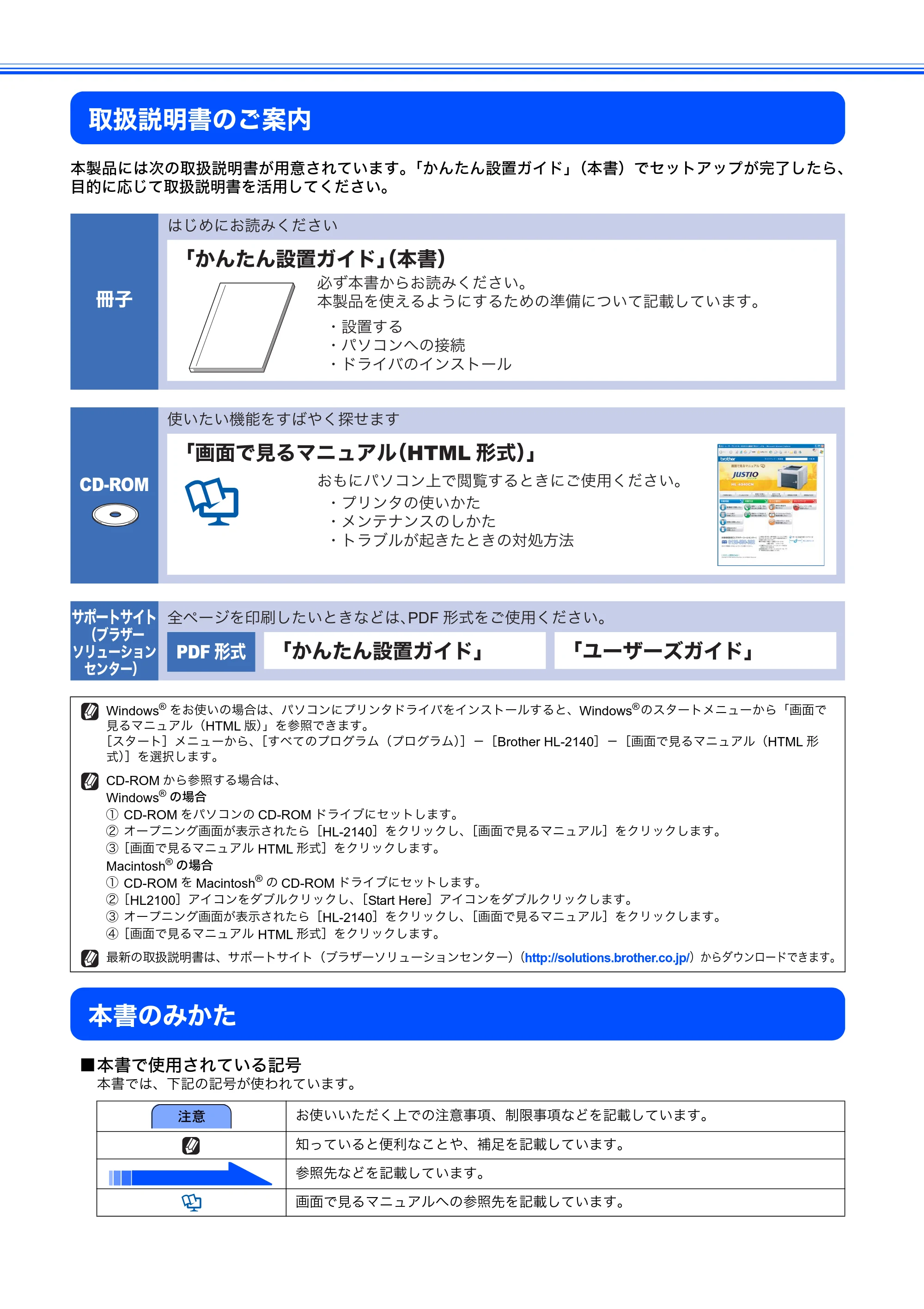 ブラザー HL-2140 かんたん設置ガイド — 取扱説明書のご案内 — 原本ページ — 2ページ