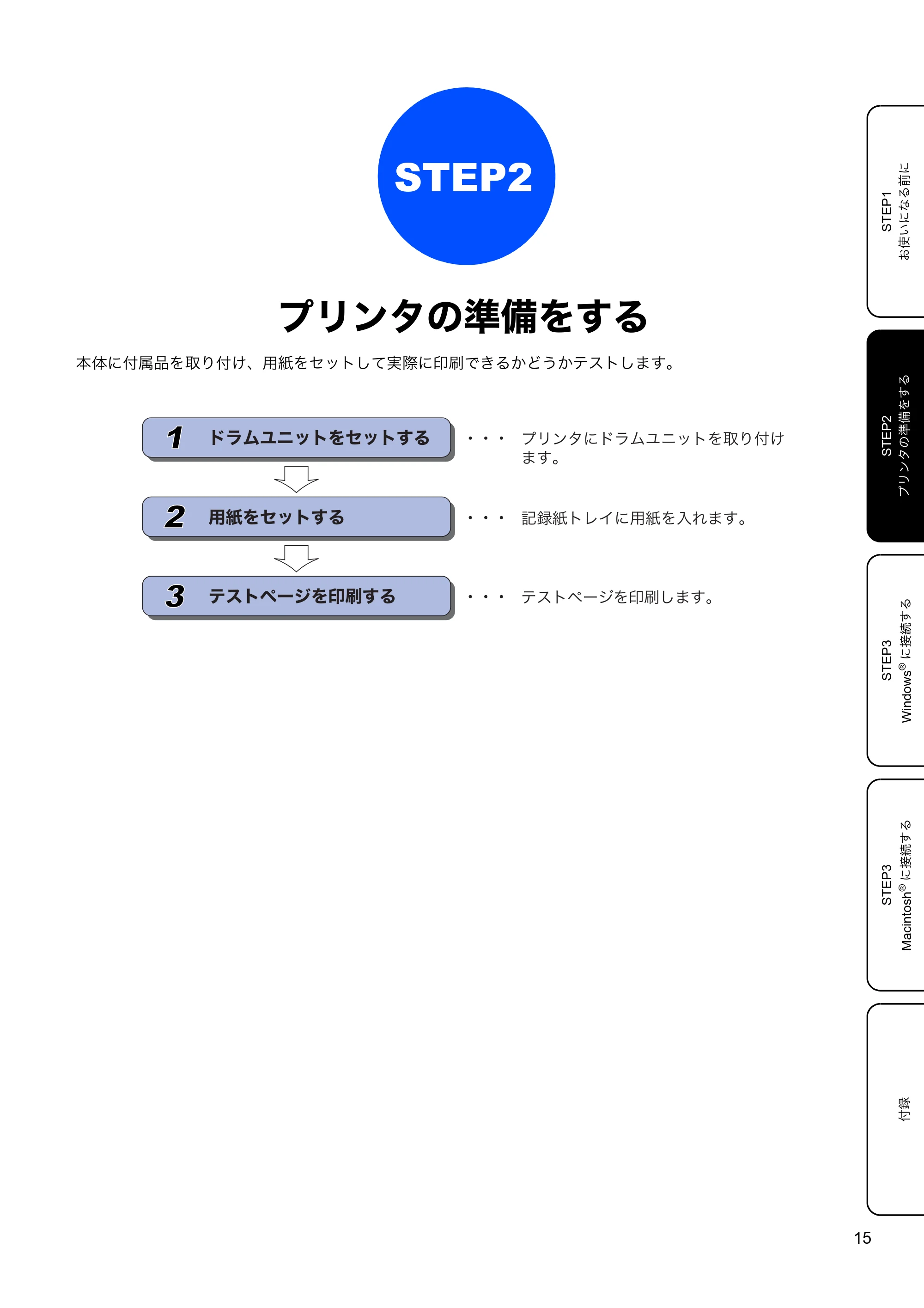 ブラザー HL-2140 かんたん設置ガイド — STEP2 プリンタの準備をする — 原本ページ — 17ページ