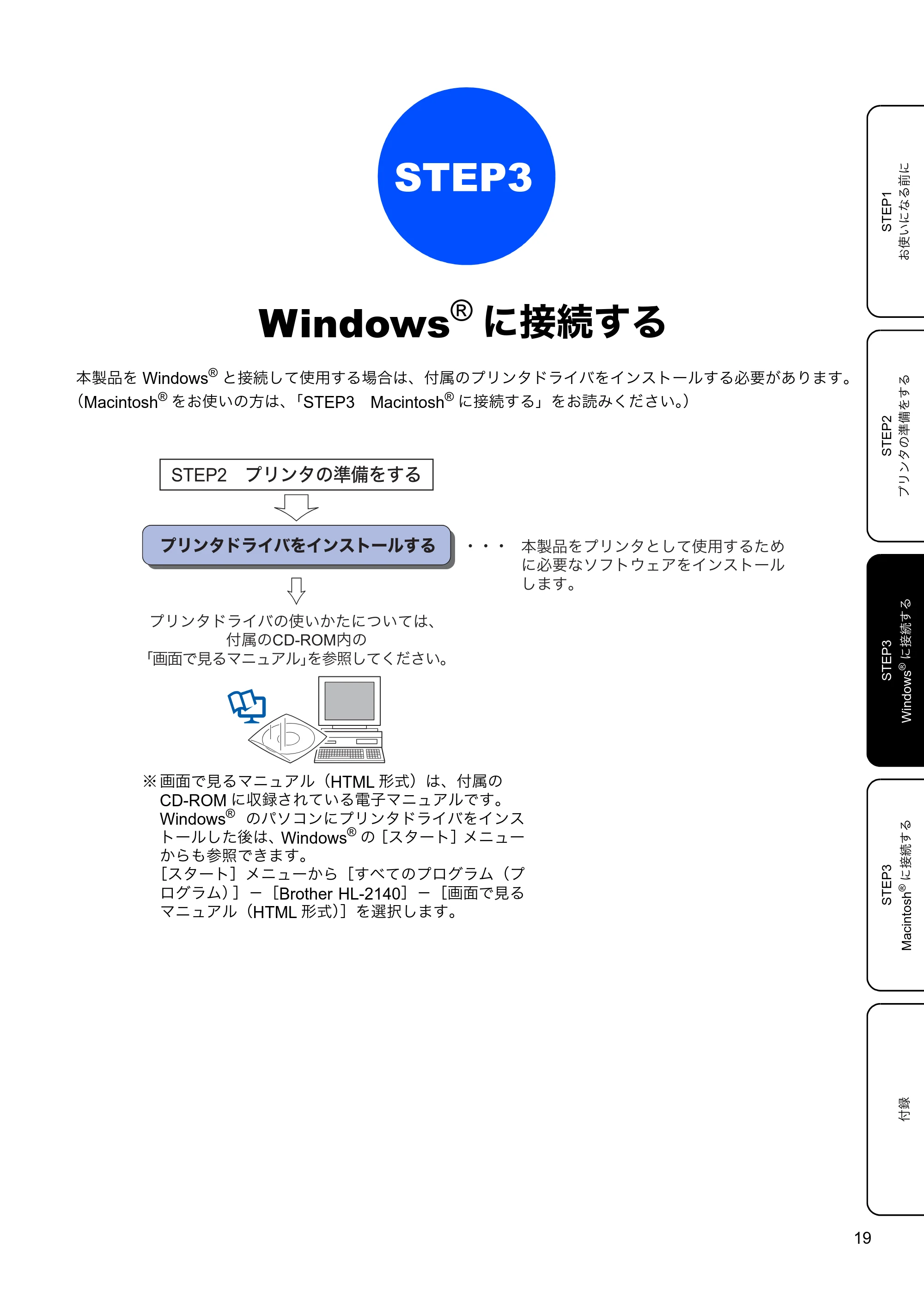 ブラザー HL-2140 かんたん設置ガイド — STEP3 Windows®に接続する — 原本ページ — 21ページ