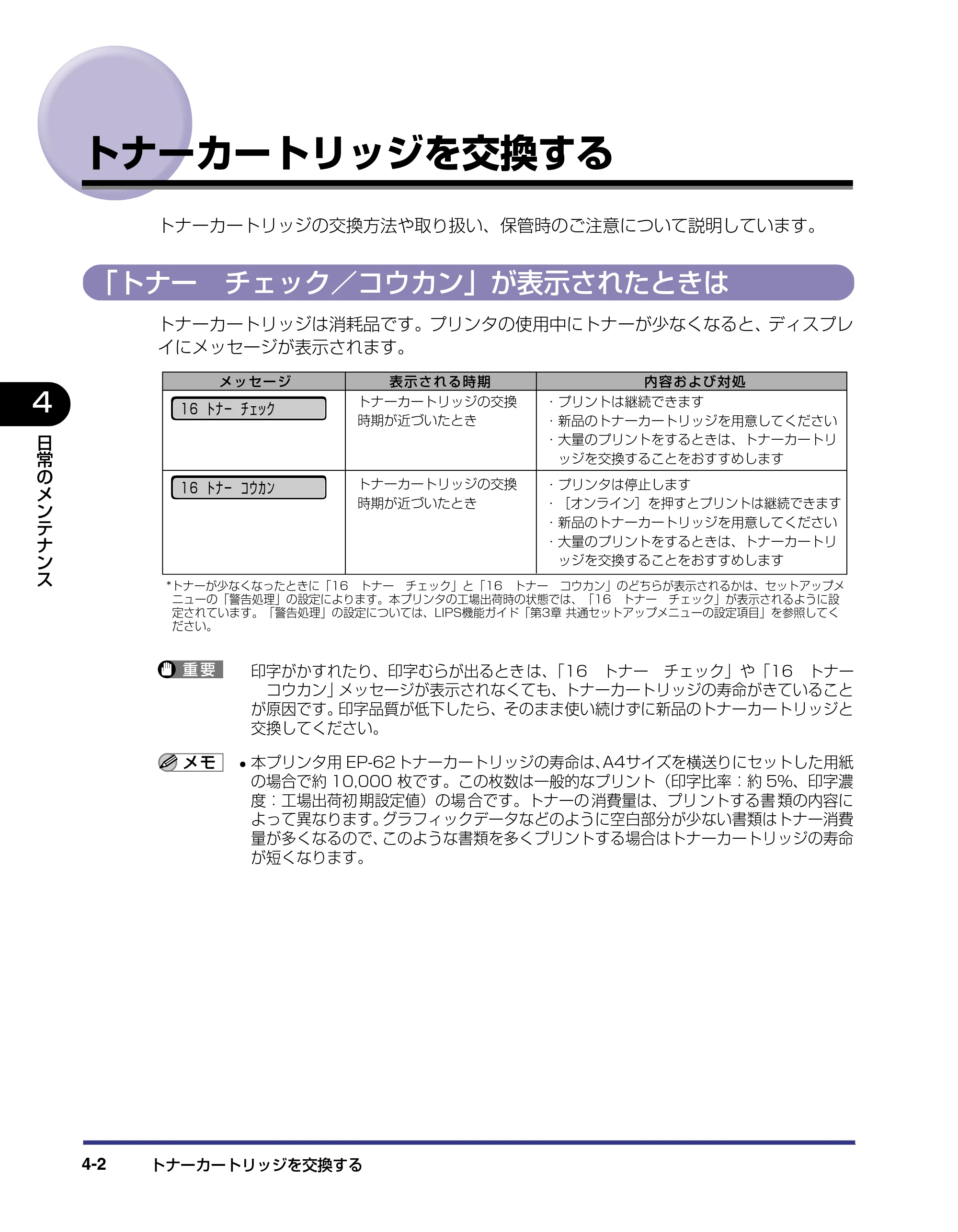キヤノン LBP-1820/1620 ユーザーズガイド 2006年5月25日更新 （PDF形式／4.97Mバイト） — トナーカートリッジを交換する — 原本ページ — 124ページ