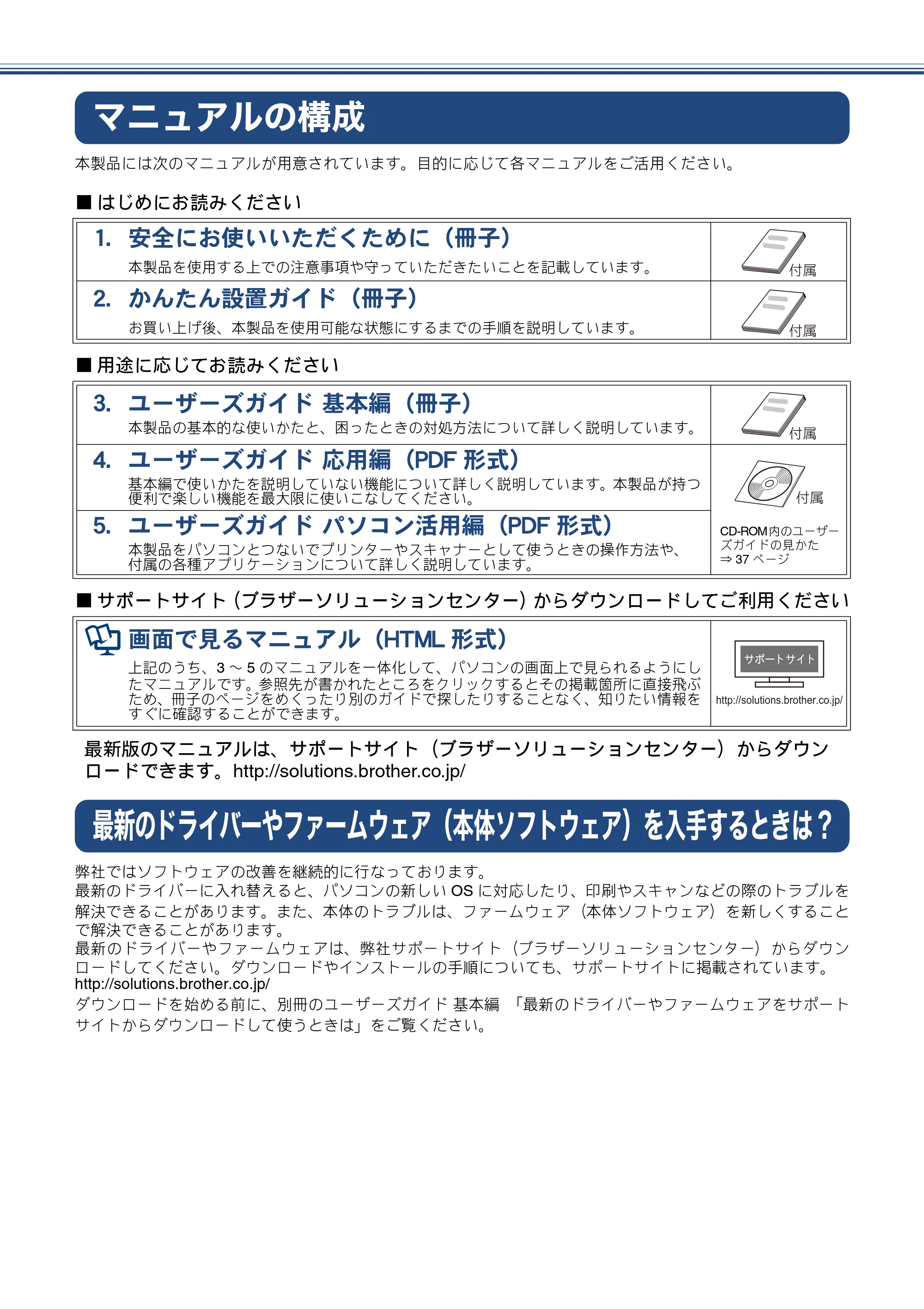 ブラザー MFC-J705D / MFC-J705DW かんたん設置ガイド — マニュアルの構成 — 原本ページ — 2ページ