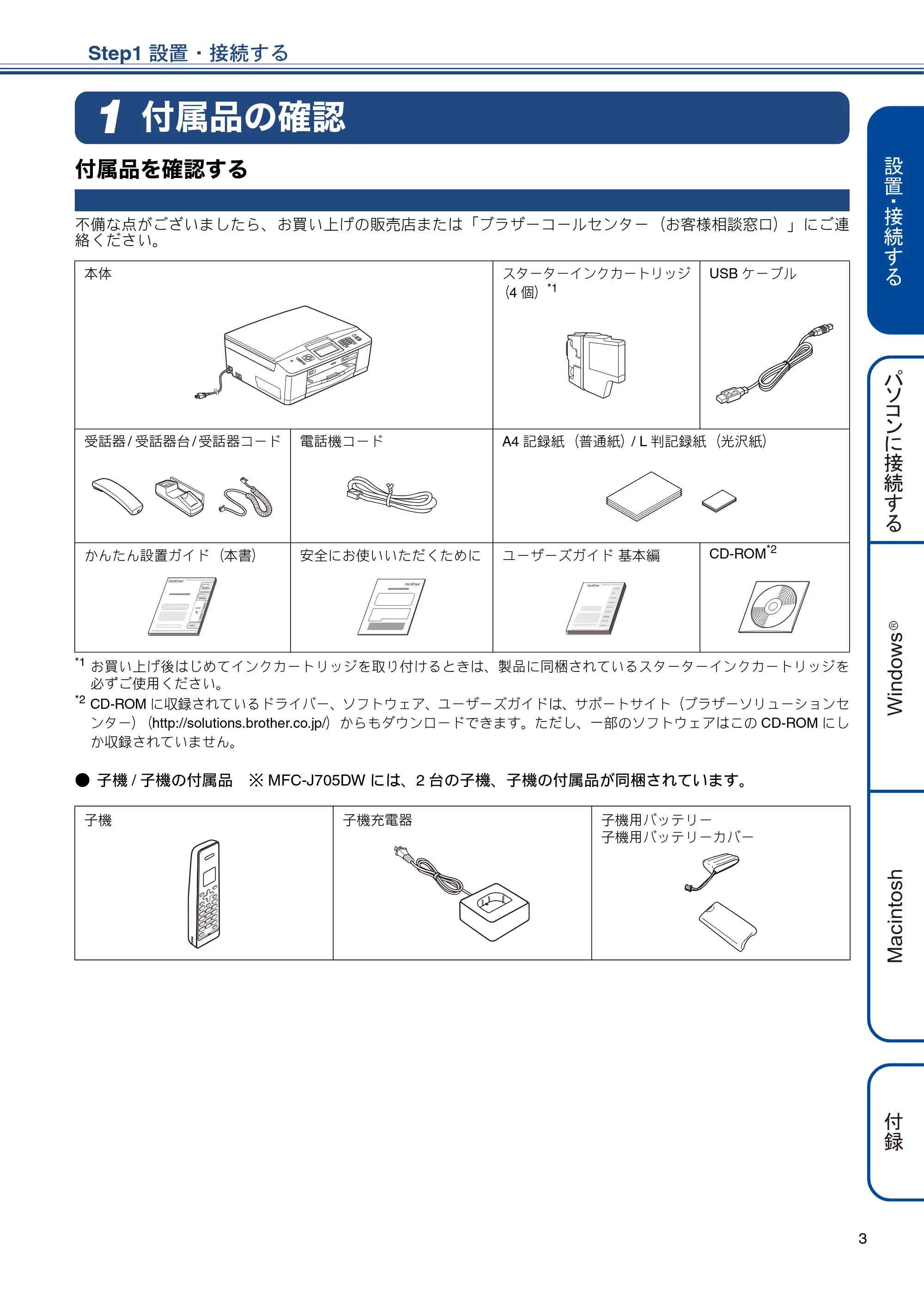 ブラザー MFC-J705D / MFC-J705DW かんたん設置ガイド — Step1 設置・接続する — 原本ページ — 5ページ