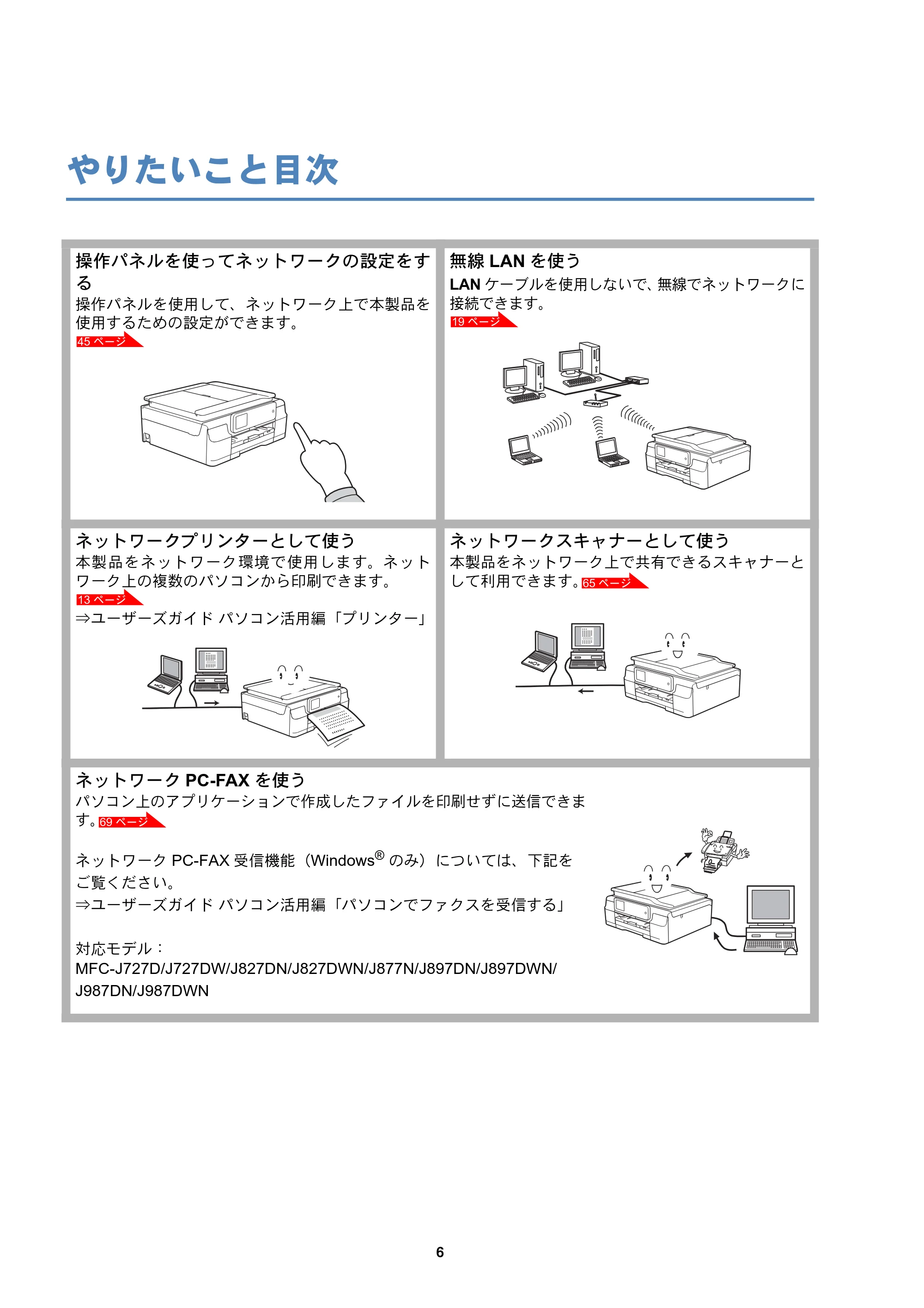 ブラザー DCP-J137N / DCP-J557N / DCP-J757N ユーザーズガイド ～ネットワーク編～ — やりたいこと目次 — 原本ページ — 6ページ