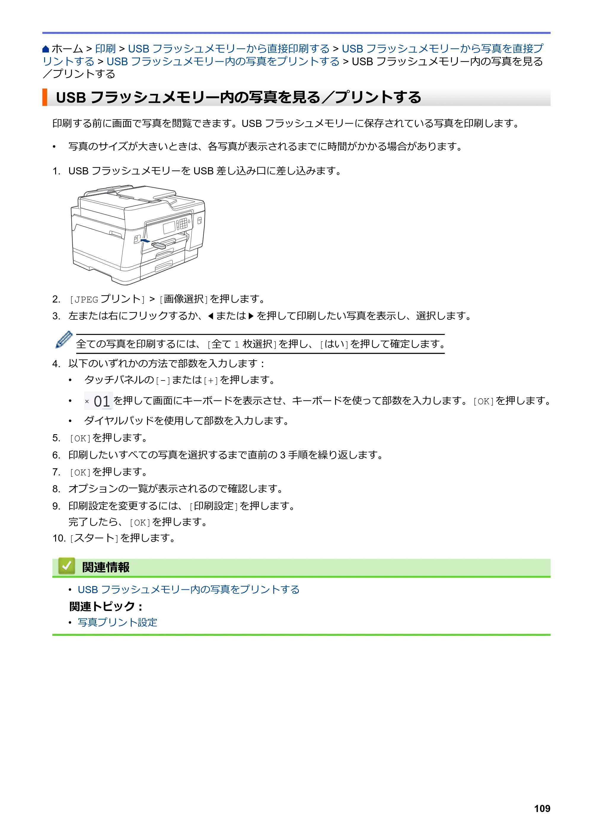ブラザー MFC-J6997CDW / MFC-J6999CDW オンラインユーザーズガイド（印刷用） — USBフラッシュメモリー内の写真を見る／プリントする — 原本ページ — 117ページ