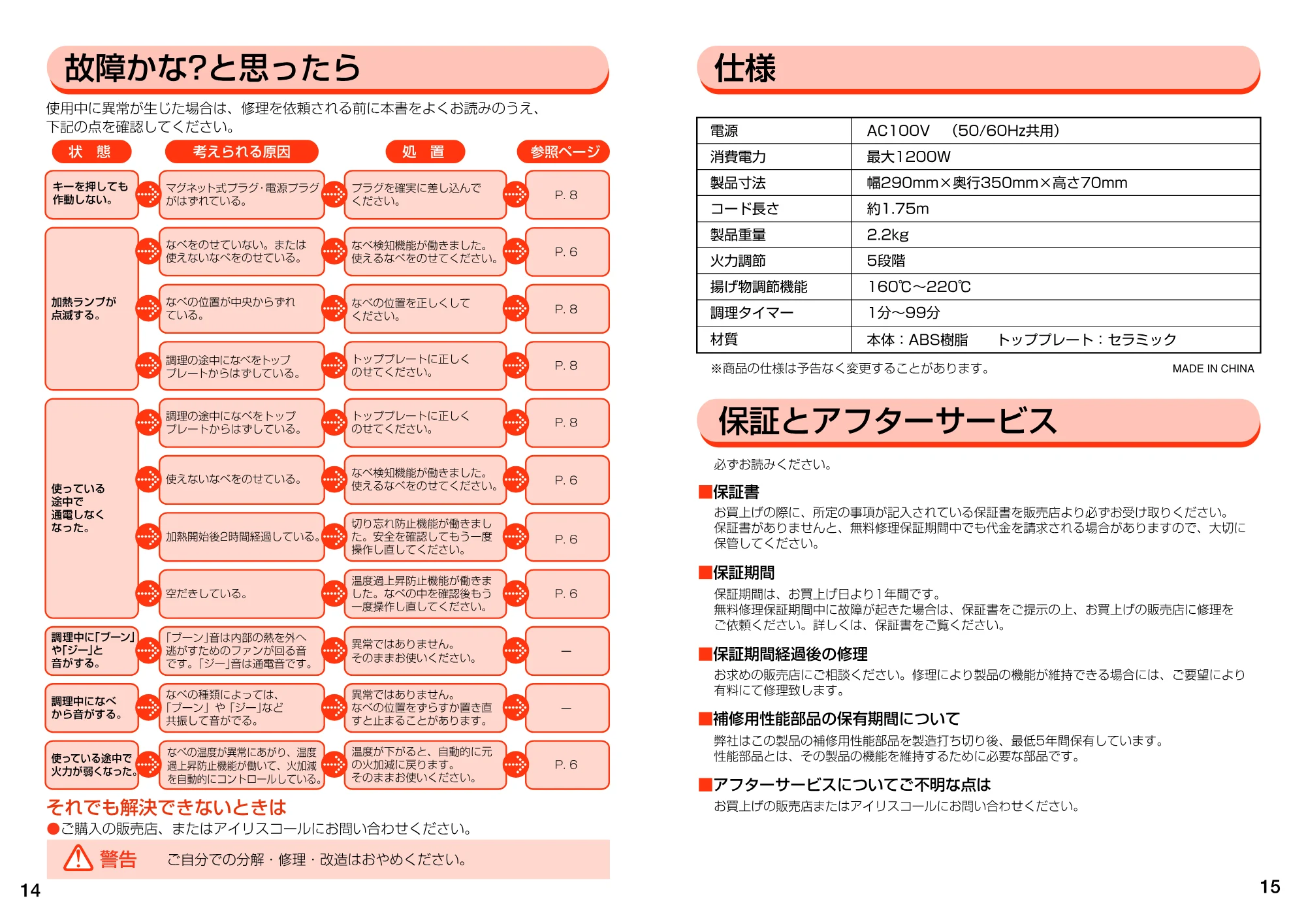 アイリスオーヤマ IHK-1200 取扱説明書 — 原本ページ — 8ページ