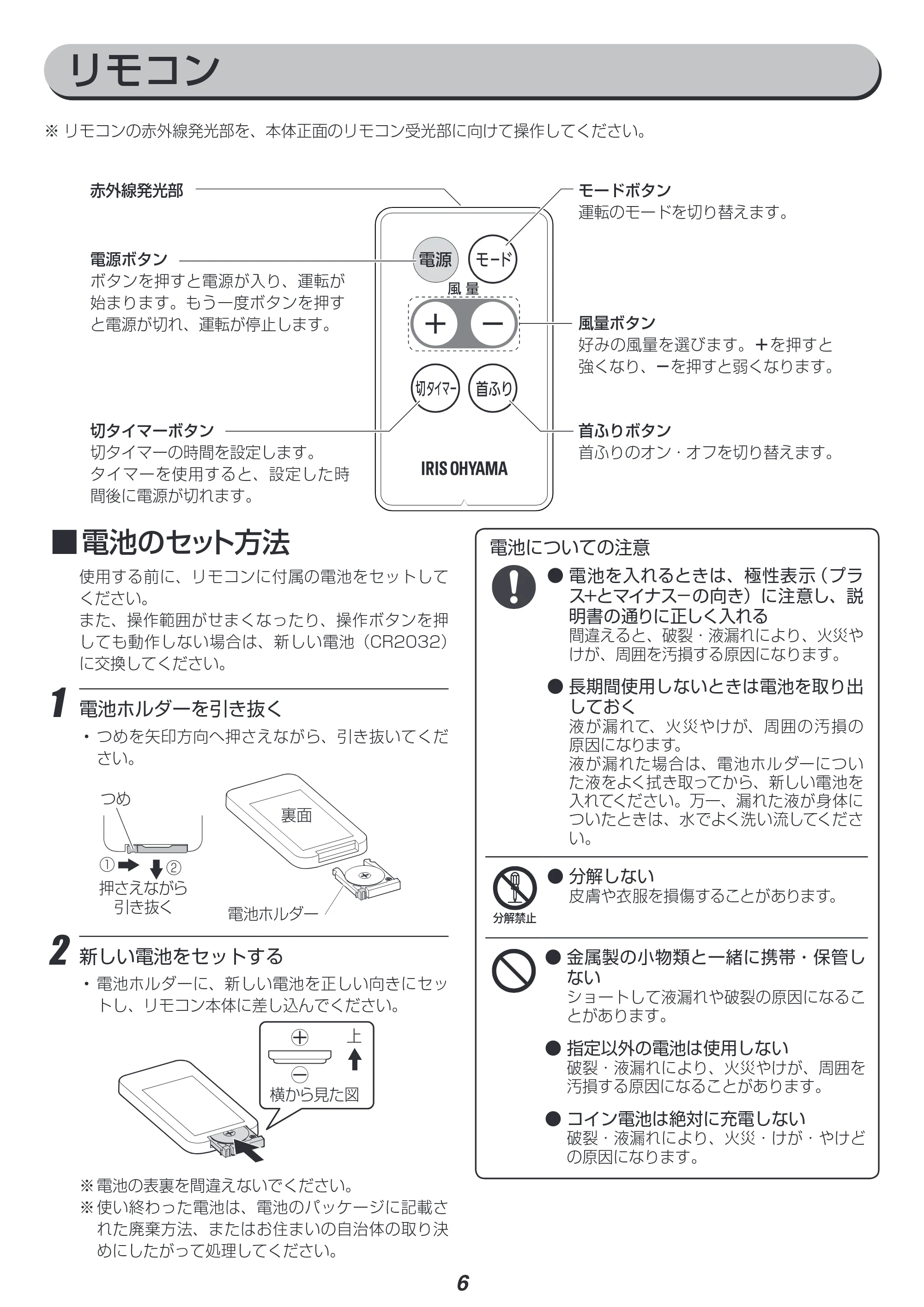 アイリスオーヤマ LFD-306H 取扱説明書 — 原本ページ — 6ページ