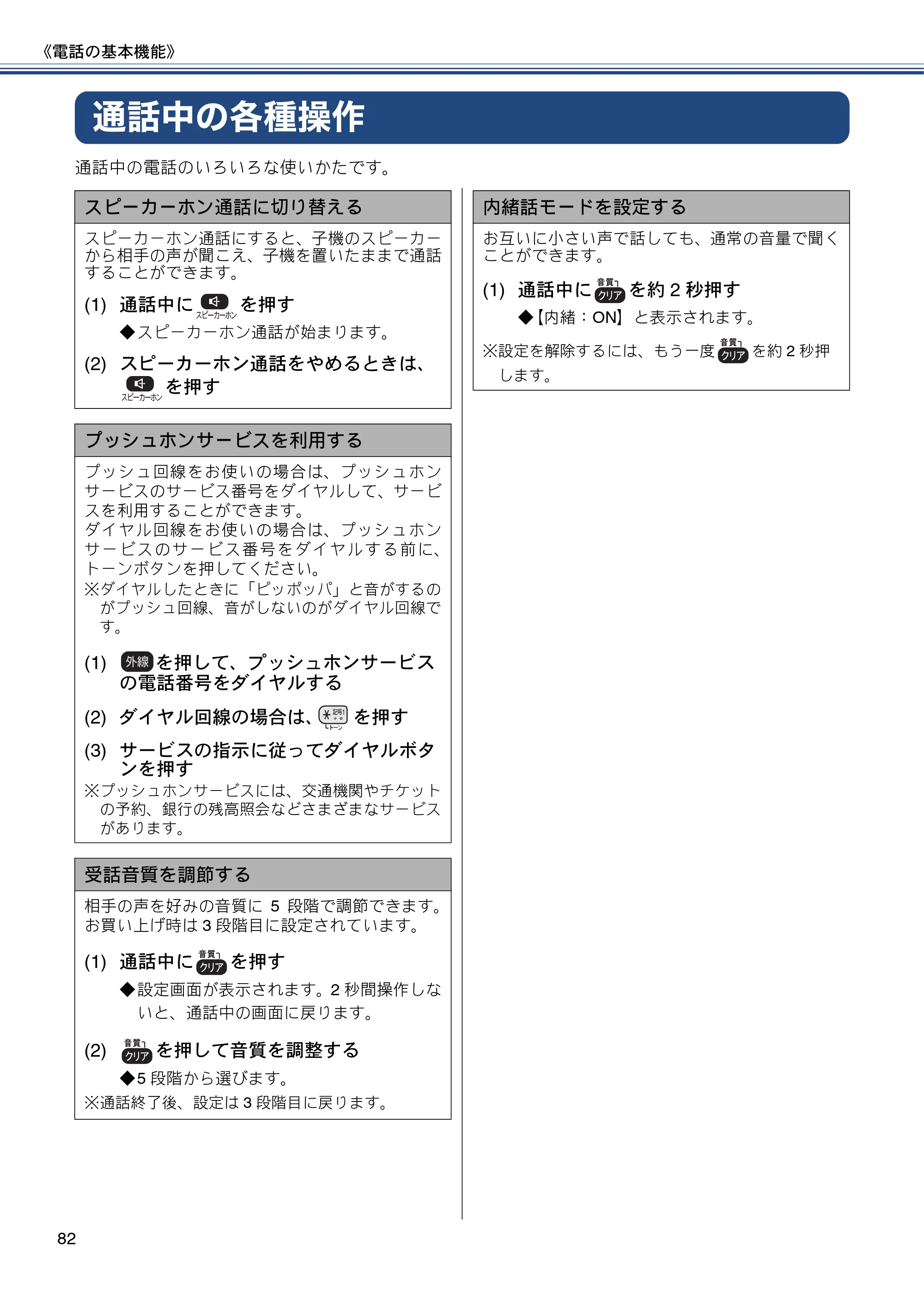 ブラザー MFC-J827DN / MFC-J827DWN / MFC-J897DN / MFC-J897DWN ユーザーズガイド ～基本編～ — 通話中の各種操作 — 原本ページ — 82ページ